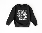 kids camping sweatshirt that says no city lights just campfire nights