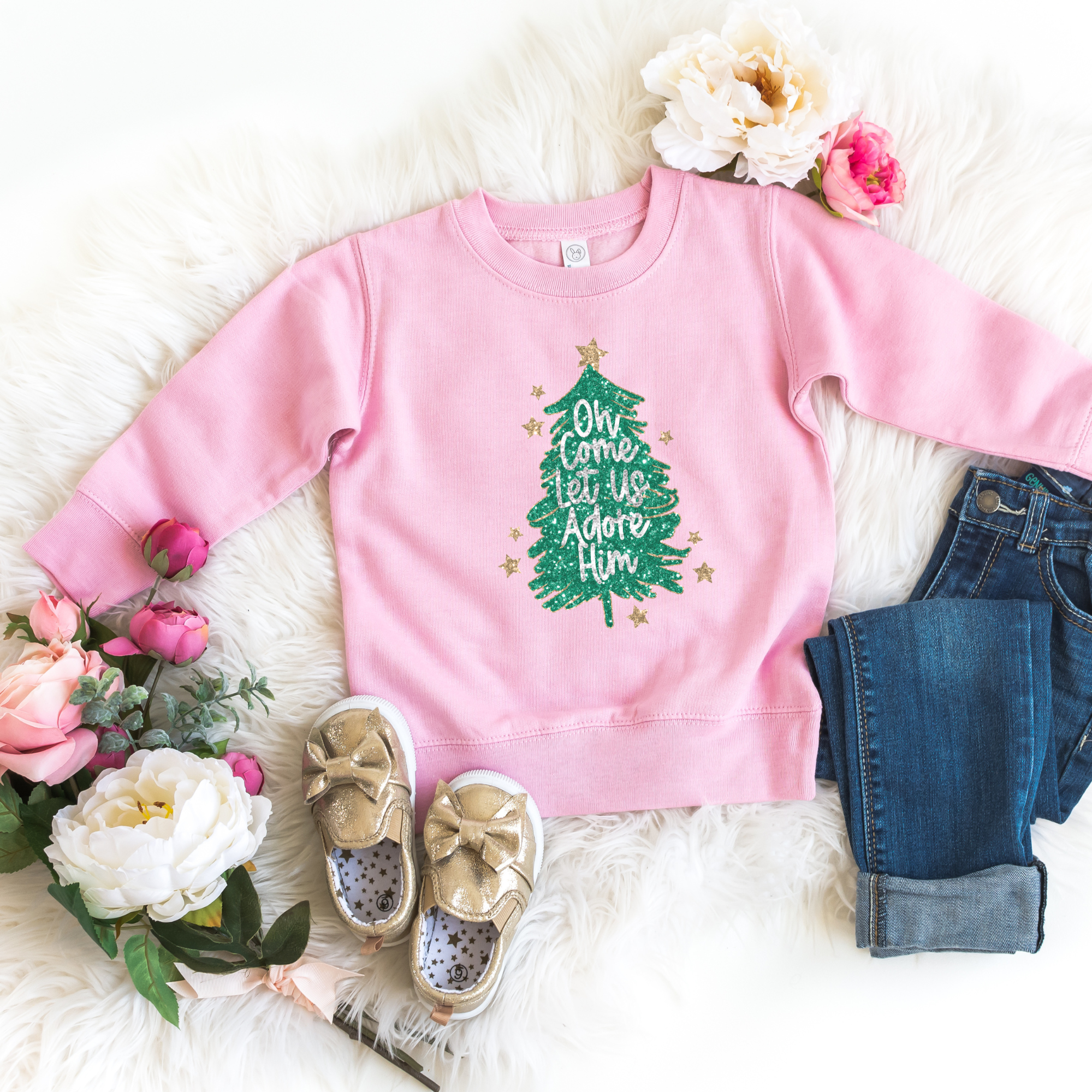 oh let us adore him cute kids christmas sweatshirt for the holidays