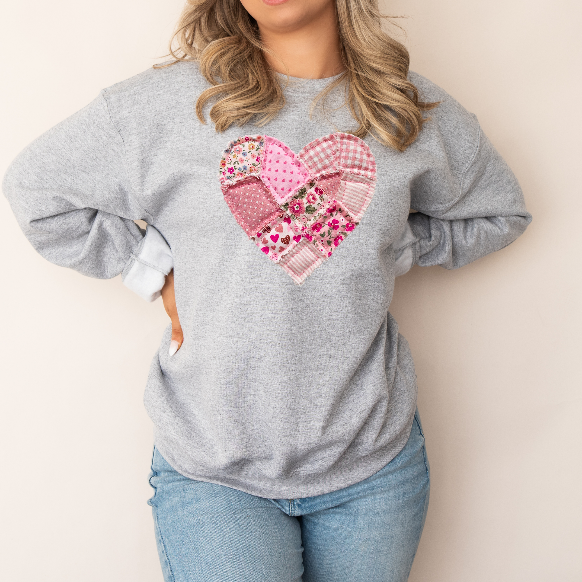 Faux Patchwork Quilt Heart Sweatshirt | Valentine's Day Sweater