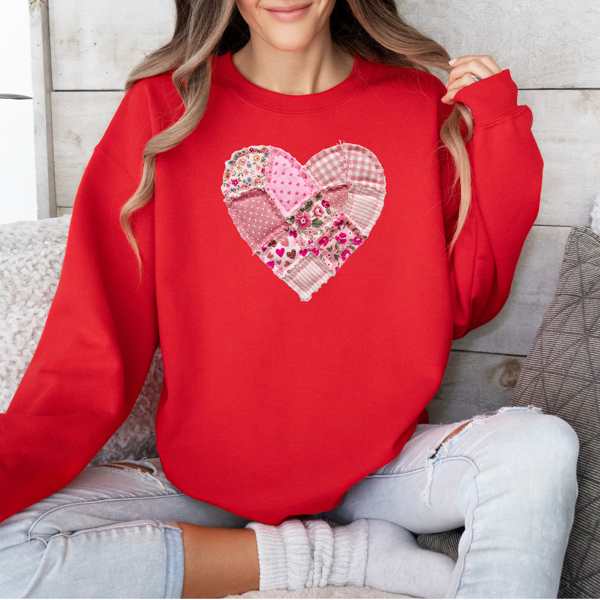 Faux Patchwork Quilt Heart Sweatshirt | Valentine's Day Sweater
