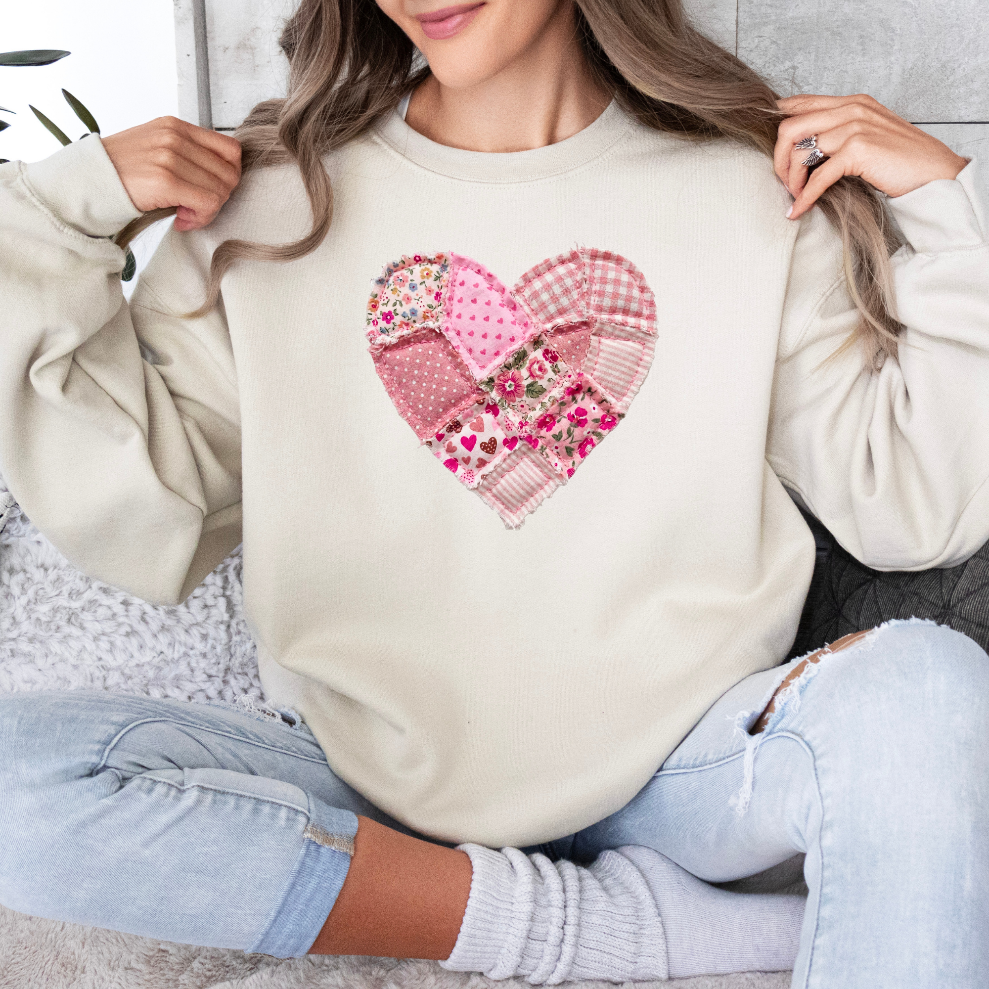 Faux Patchwork Quilt Heart Sweatshirt | Valentine's Day Sweater