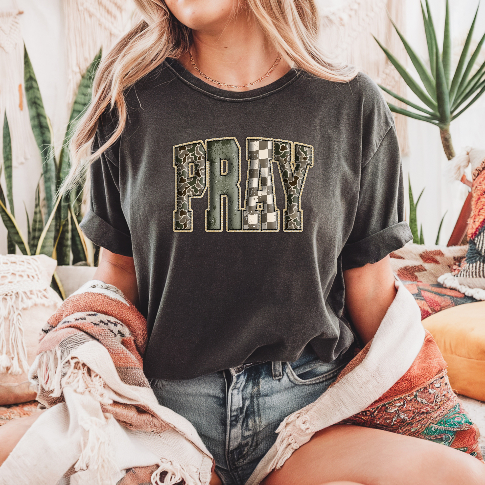Camo Pray T-Shirt | Christian Shirts for Women