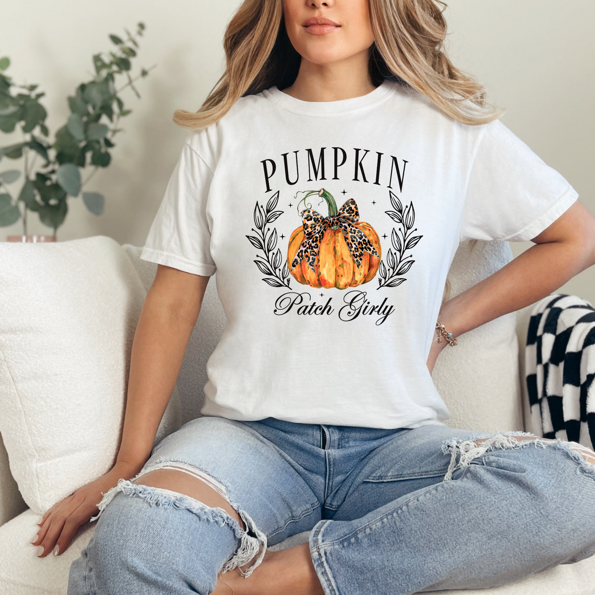 Pumpkin patch girl fall womens tshirt