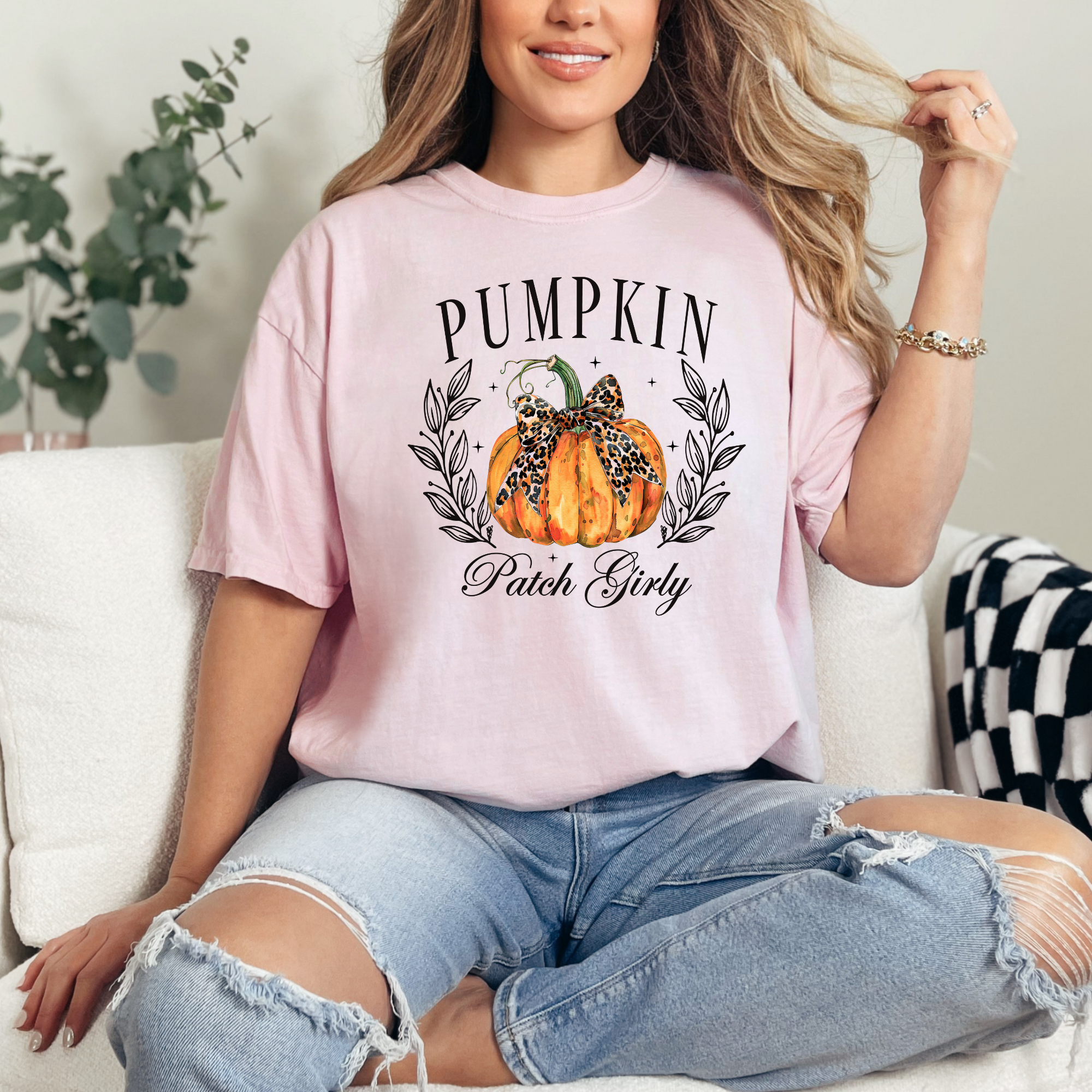 Pumpkin patch girl fall womens tshirt