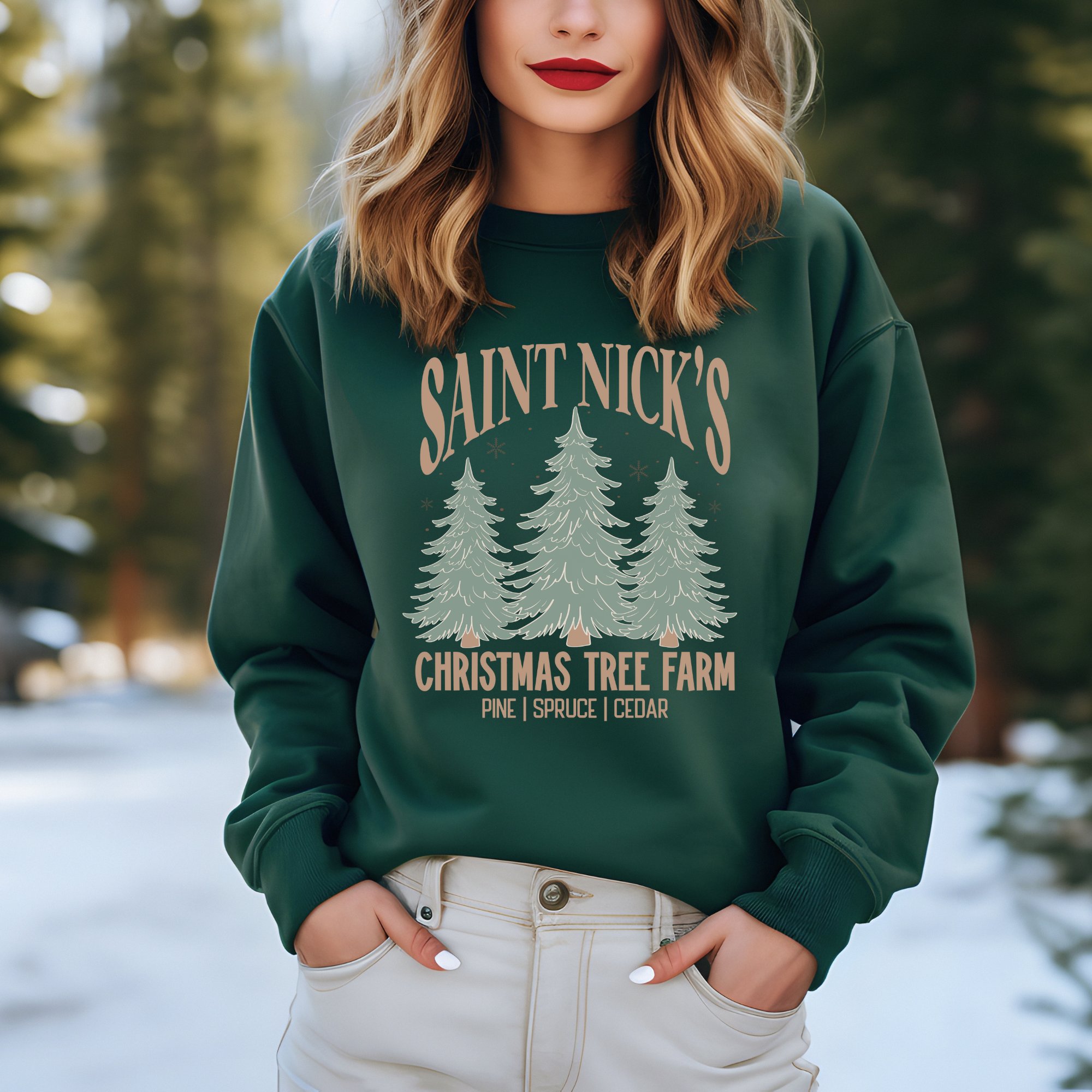 womens christmas tree farm sweatshirt