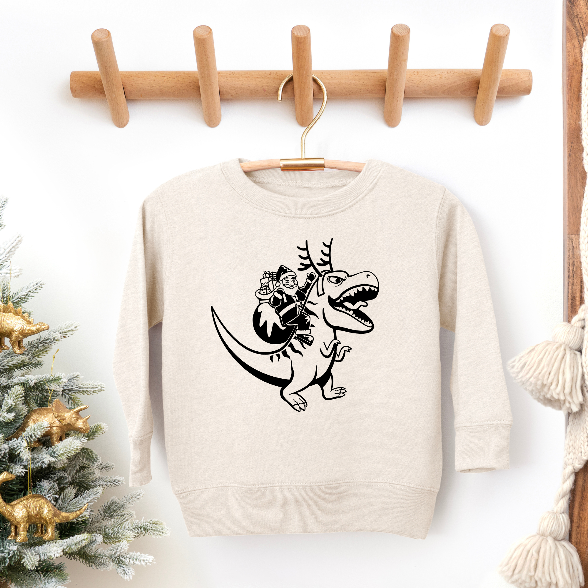Santa Riding Dinosaur Sweatshirt | Dinosaur Christmas Sweatshirt