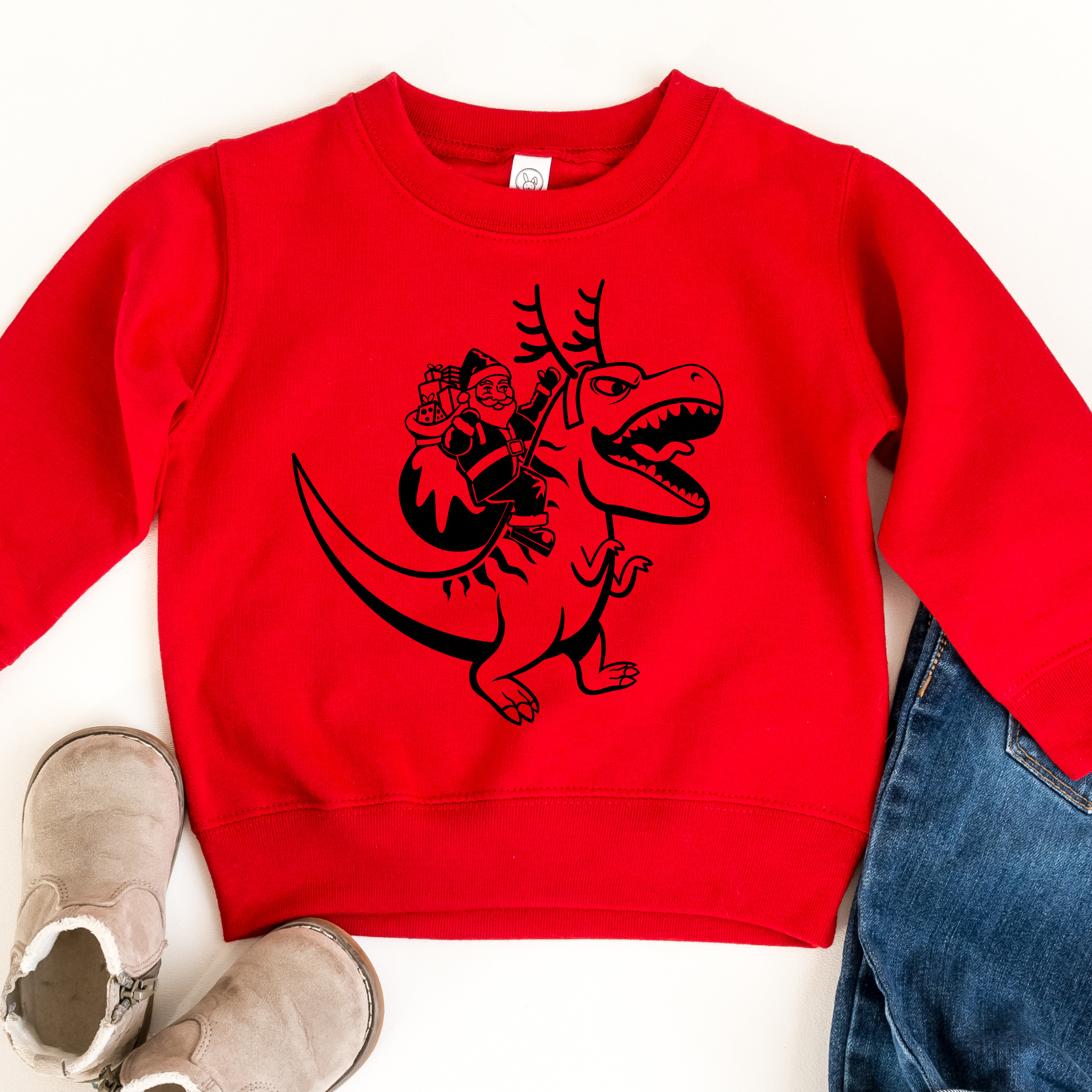 Santa Riding Dinosaur Sweatshirt | Dinosaur Christmas Sweatshirt