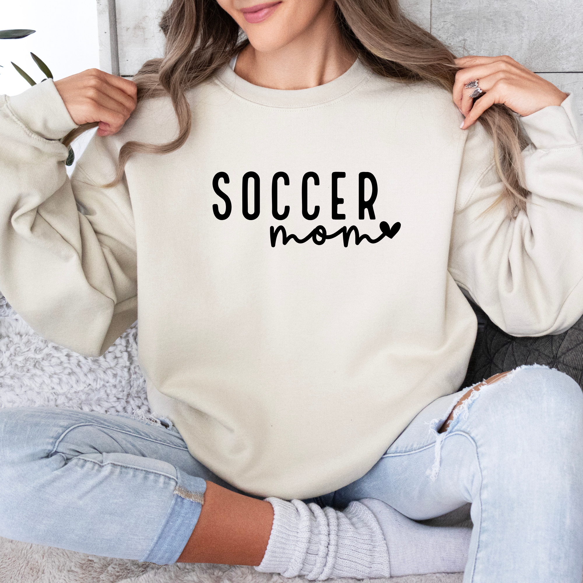 soccer mom sweatshirt in sand