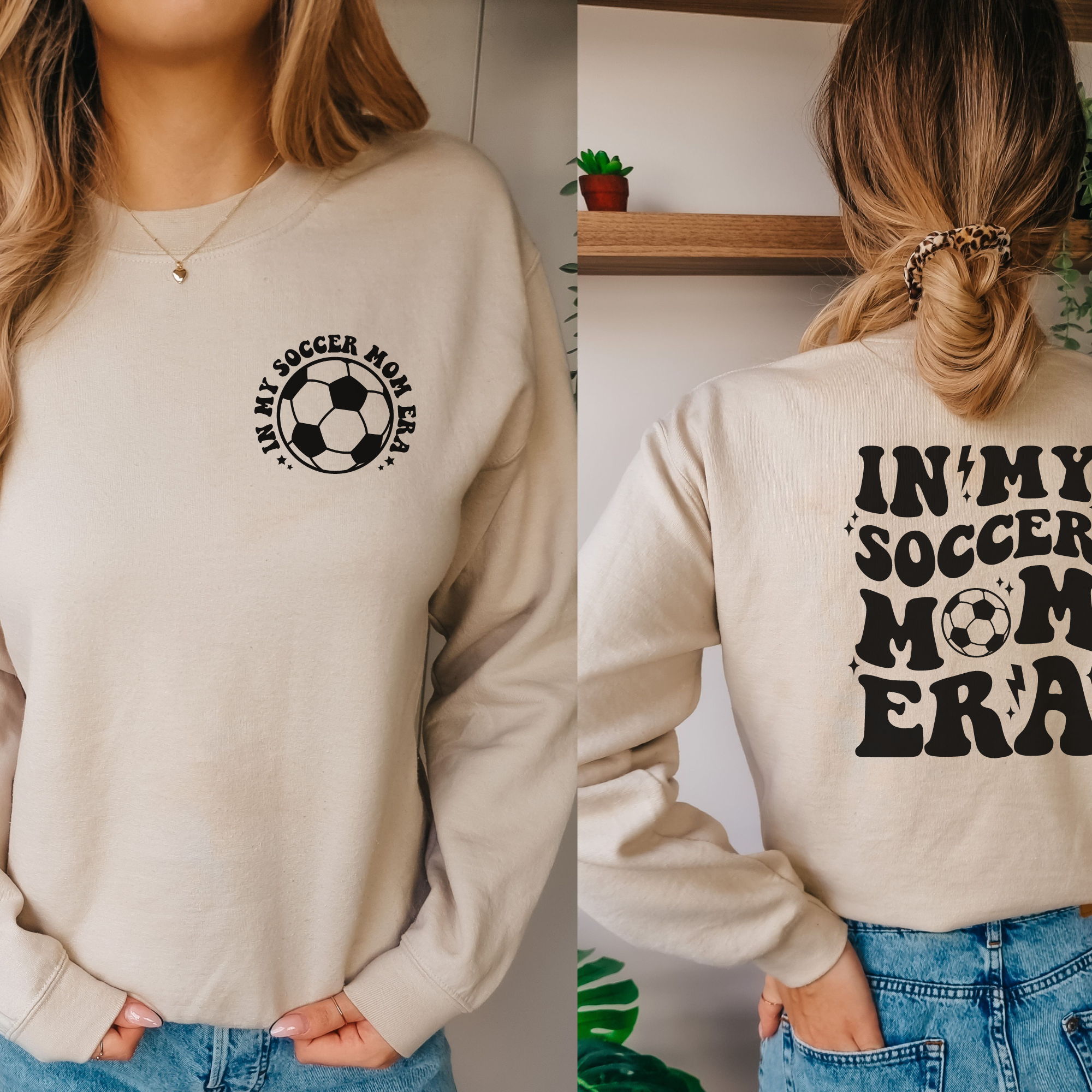 In my soccer mom era. Soccer mom sweatshirt in sand.