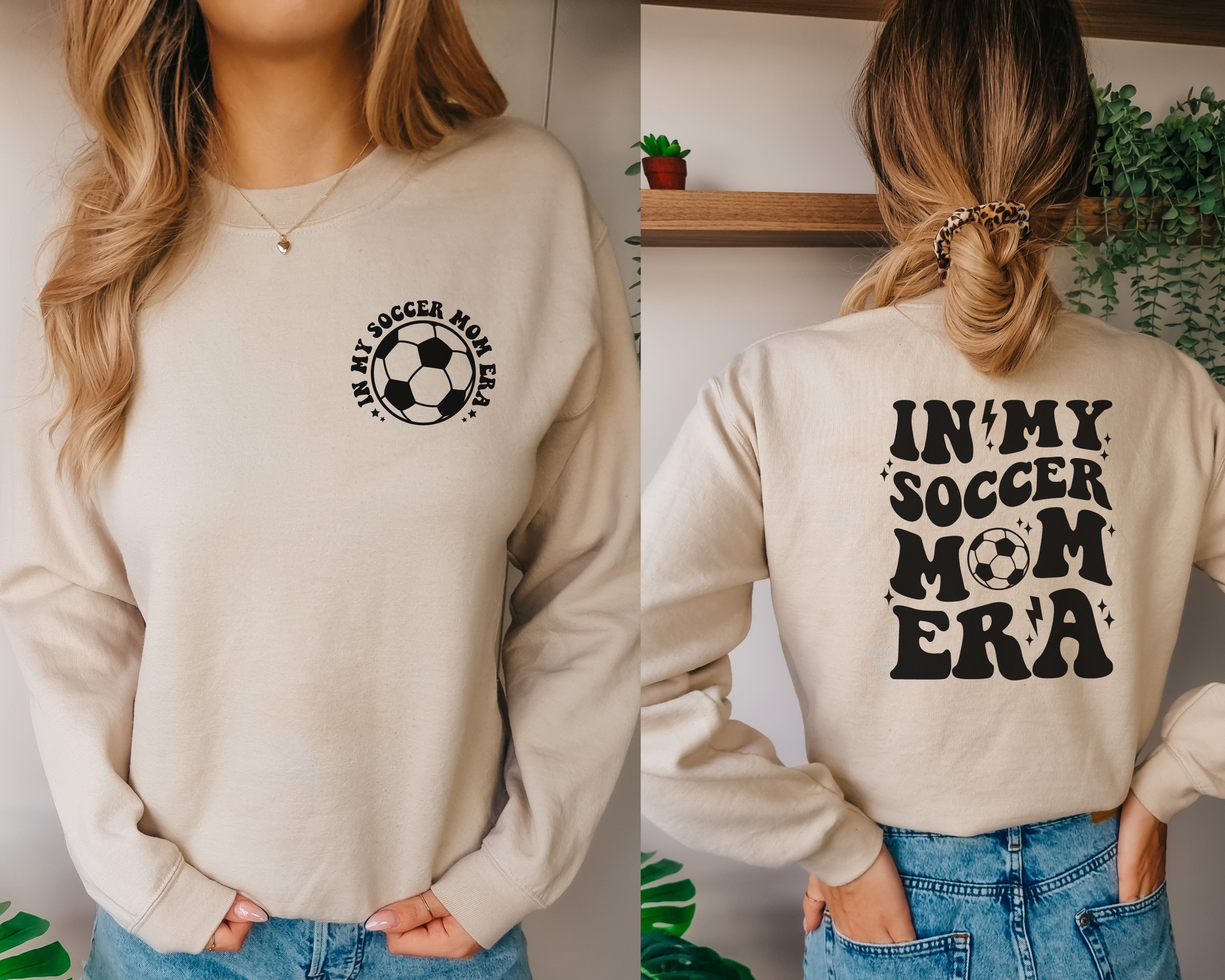 In my soccer mom era. Soccer mom sweatshirt in sand.