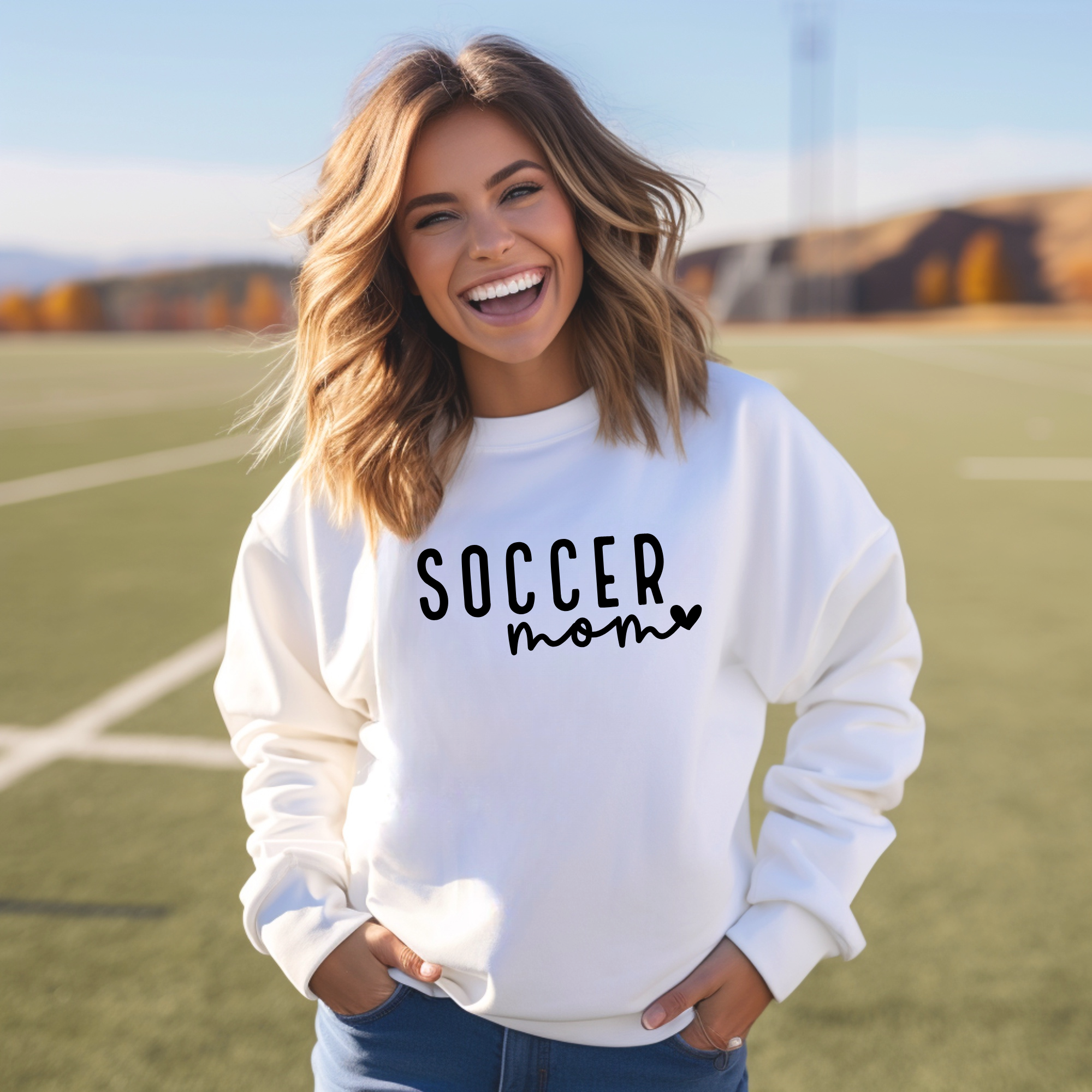 soccer mom sweatshirt in white