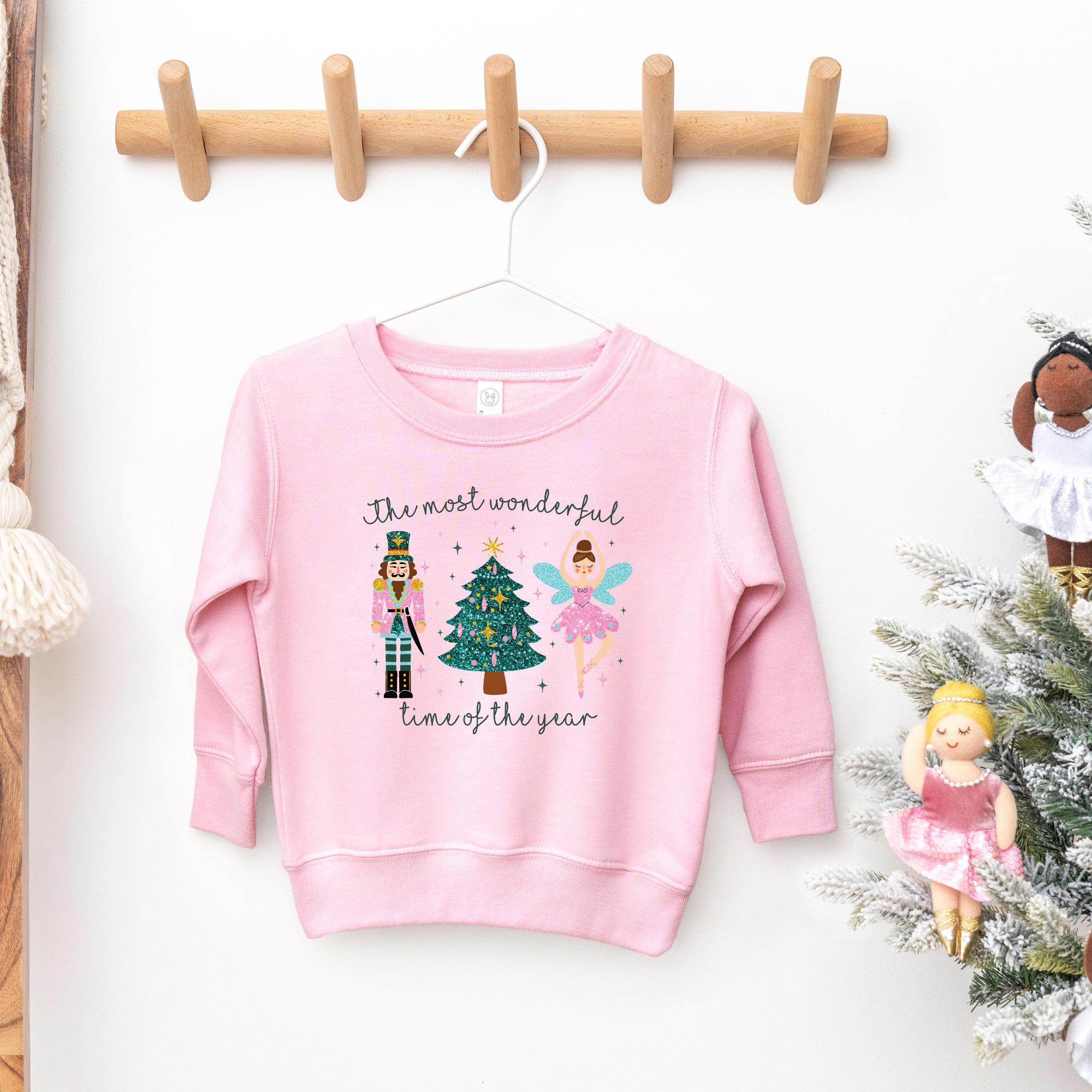 Sugar plum fairy nutcracker inspired christmas sweatshirts for kids and toddlers.