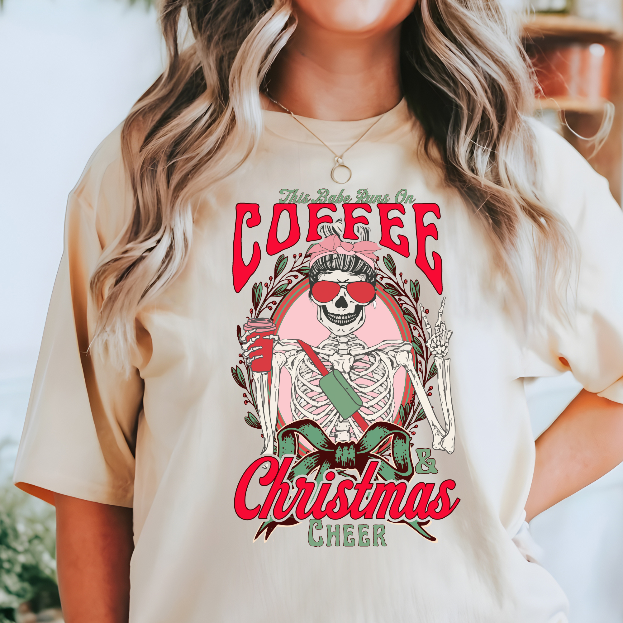 Coffee and Christmas Cheer T-Shirt | Women's Christmas T-Shirt