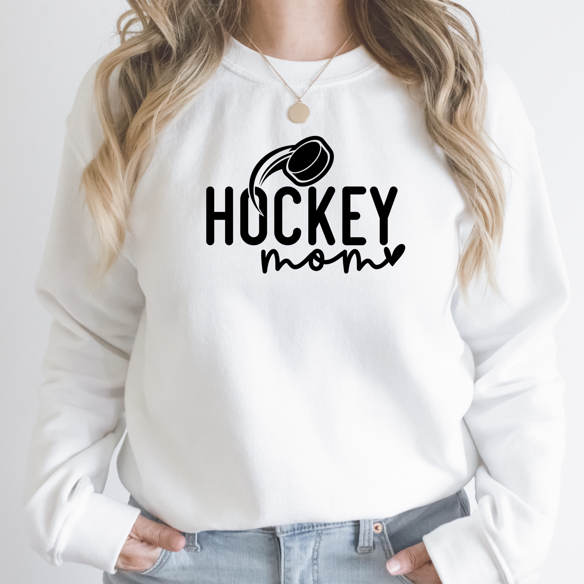 hockey mom sweatshirt in white