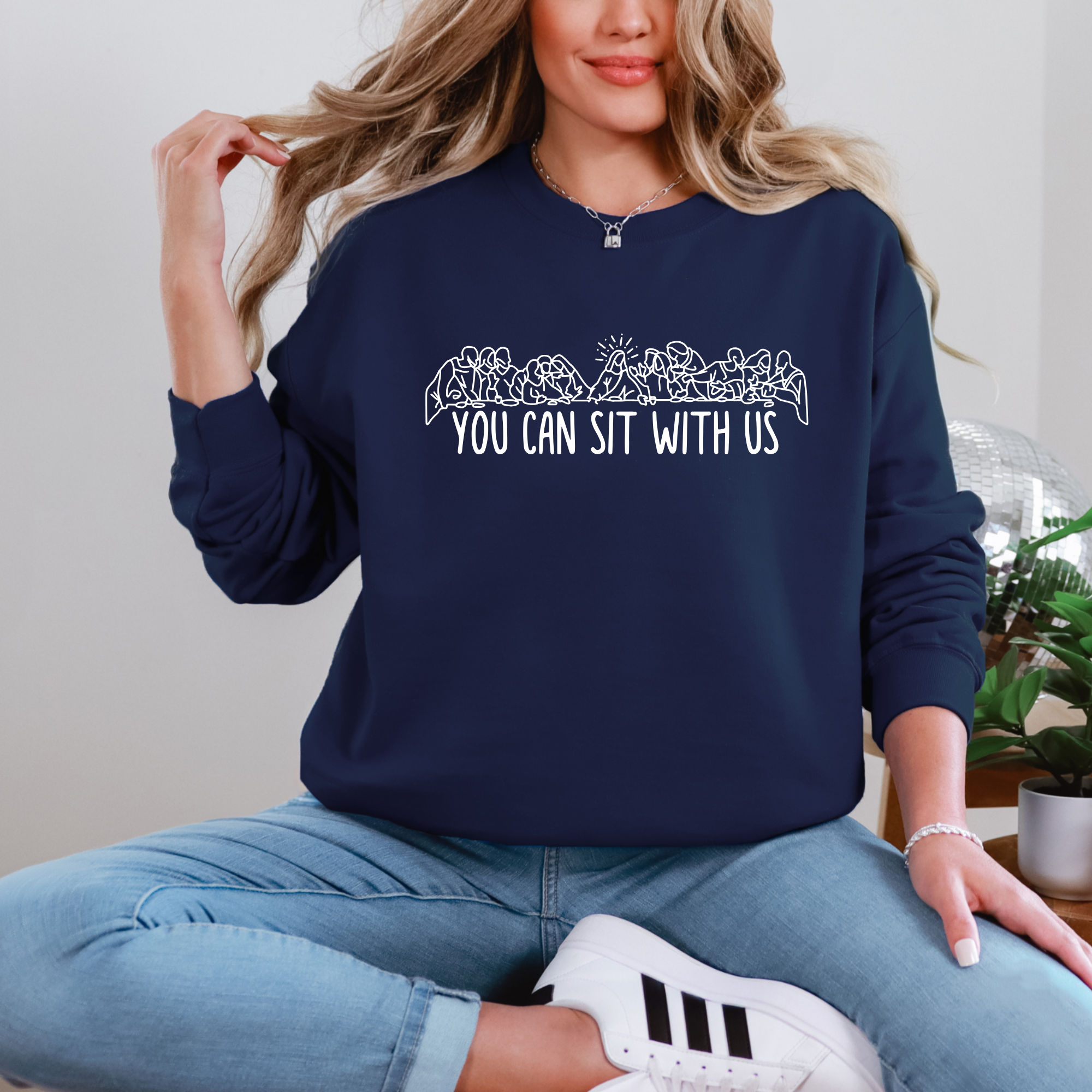 You can sit with us women's easter sweatshirt that portrays The Last Supper