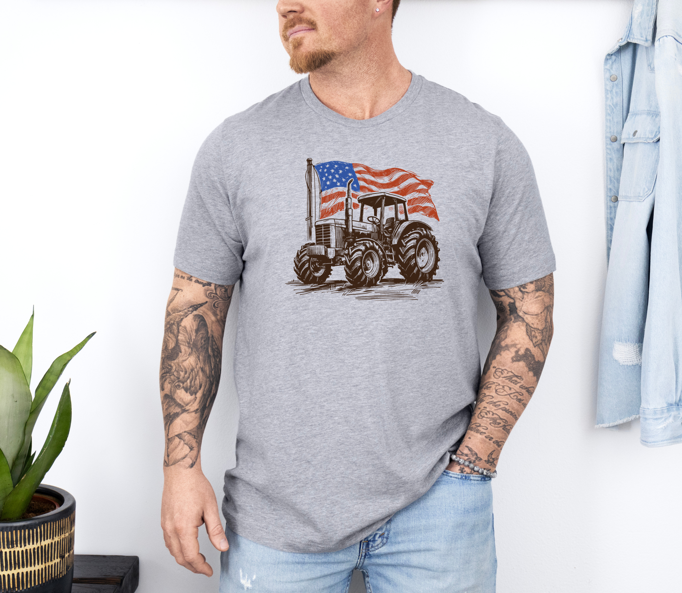 American Flag Tractor T-Shirt | Mens Patriotic T-Shirt