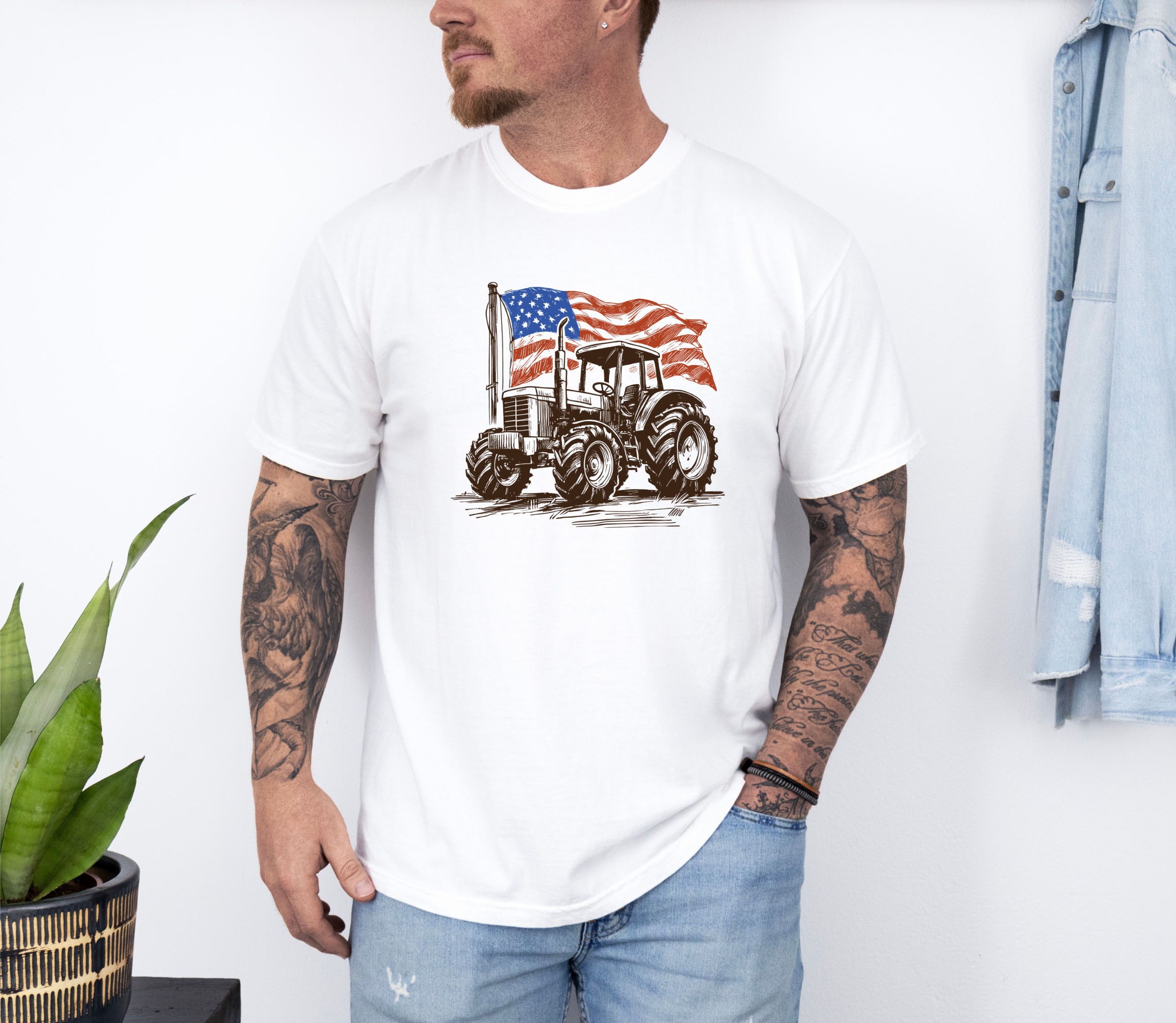 American Flag Tractor T-Shirt | Mens Patriotic T-Shirt