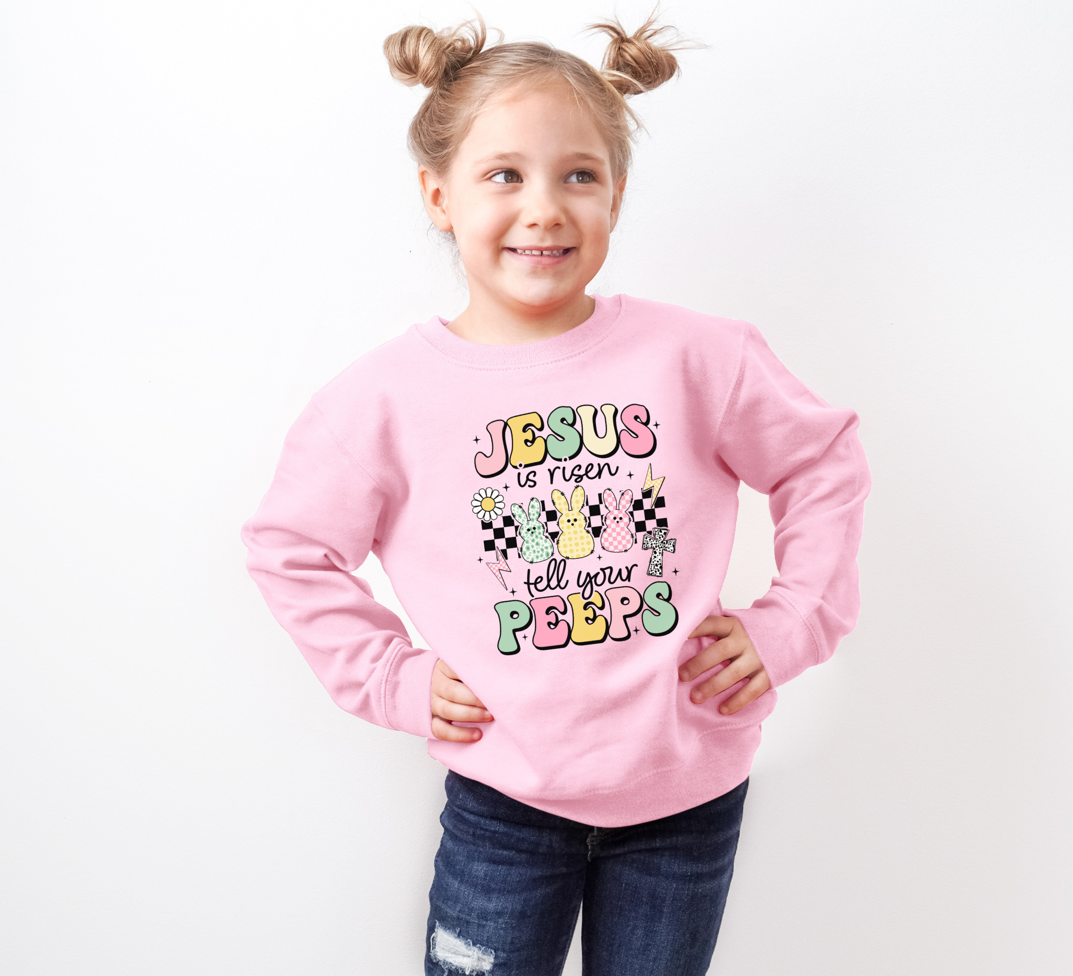 Jesus is risen tell your peeps kids Easter sweatshirt for Easter day.