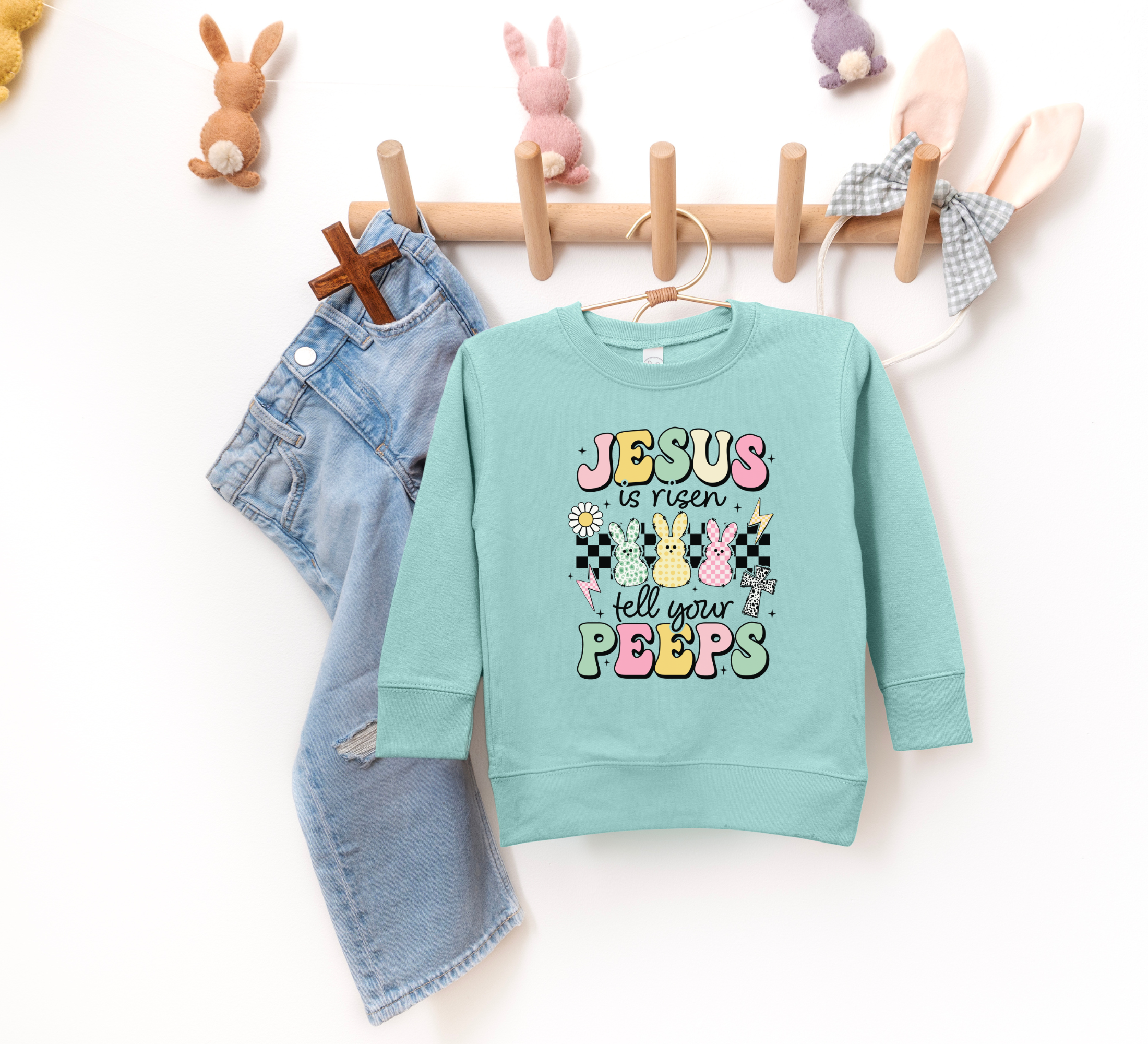 Jesus is risen tell your peeps kids Easter sweatshirt for Easter day.