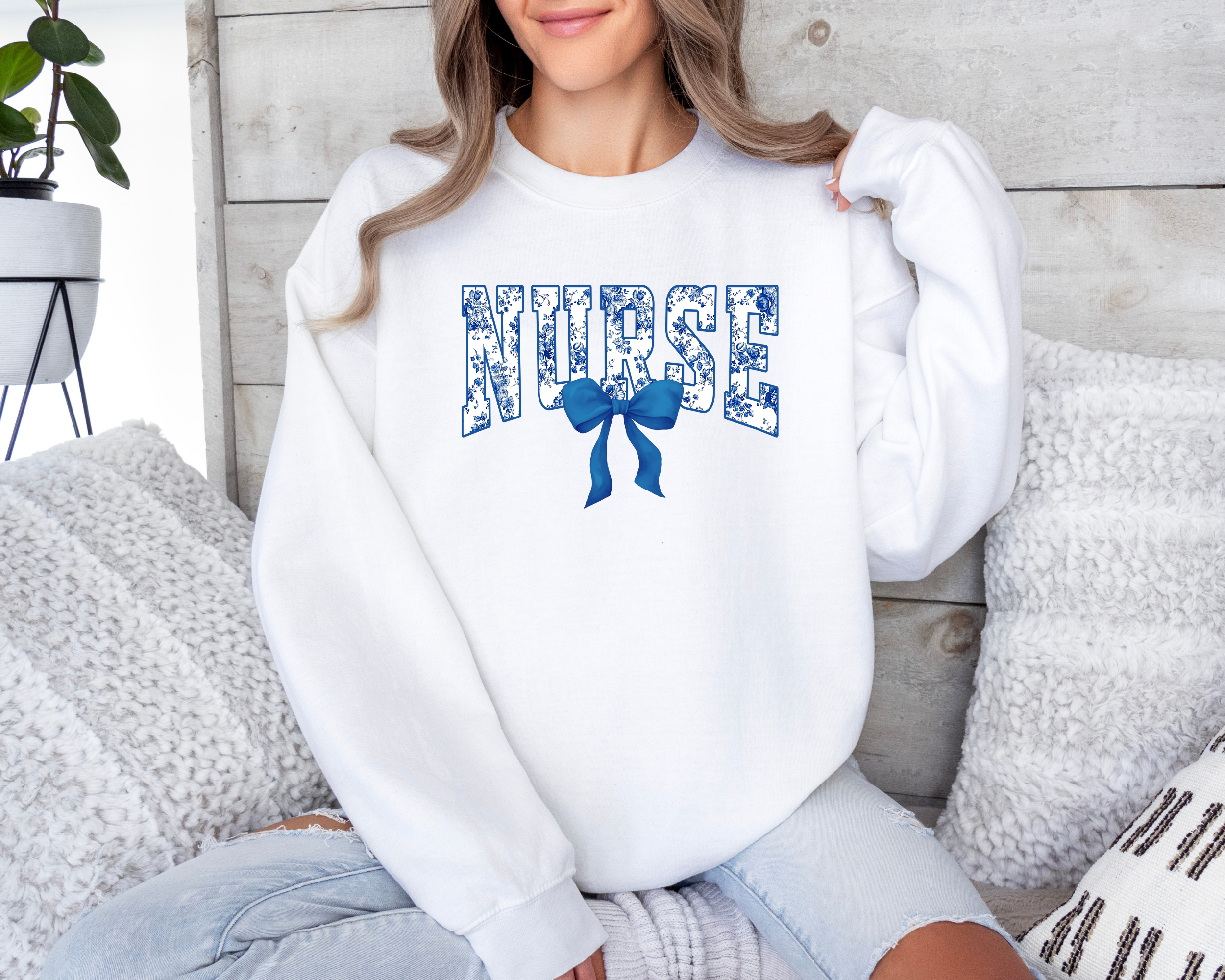Nurse sweatshirt | Blue Coquette Bow