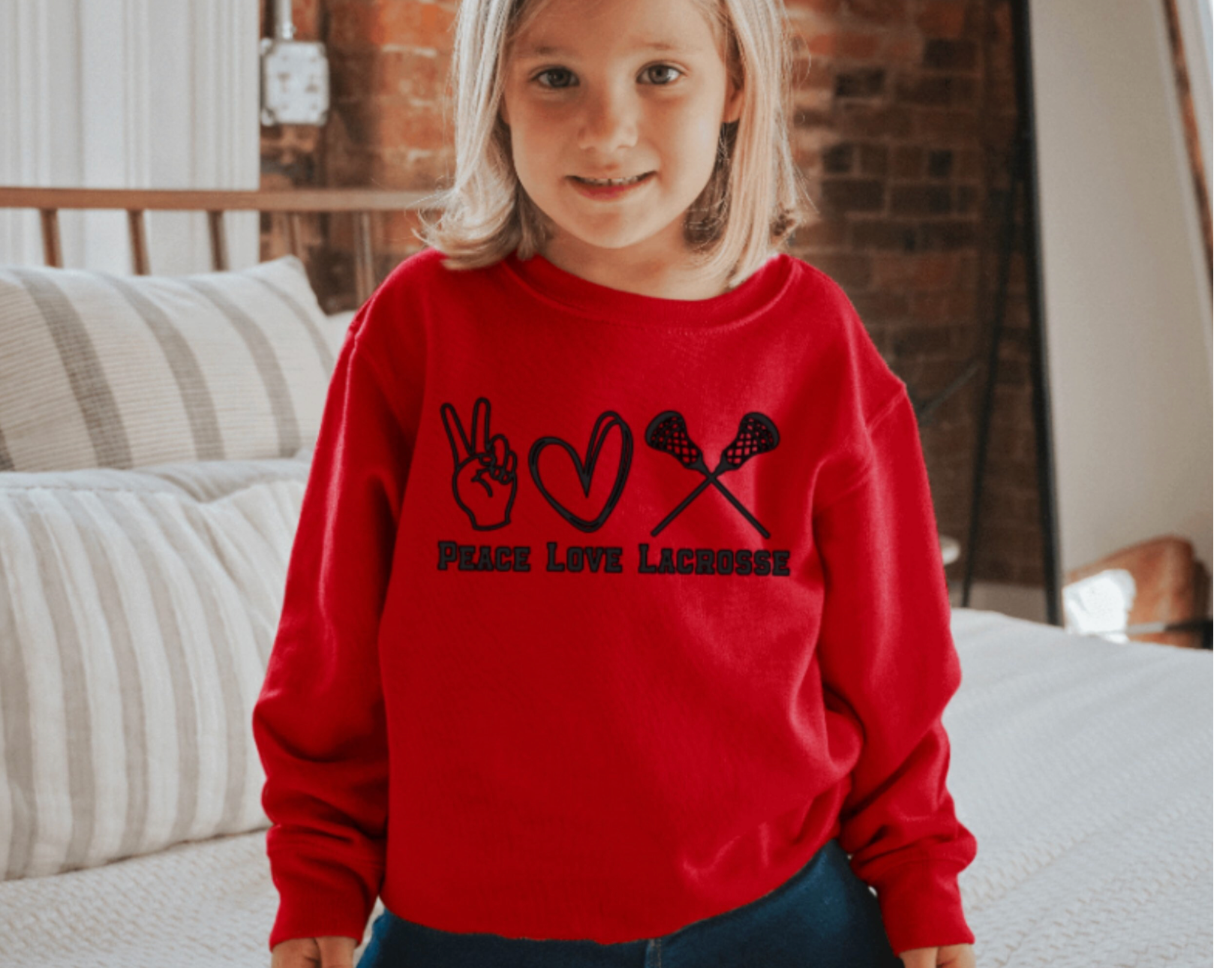 Peace love lacrosse -- kids sweatshirt