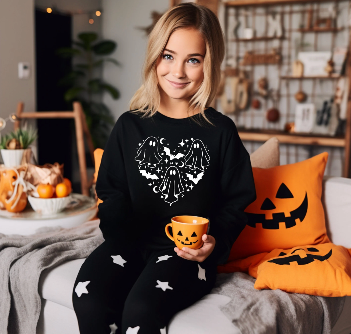 Ghost Heart Halloween Sweatshirt | Kids Halloween Sweatshirt