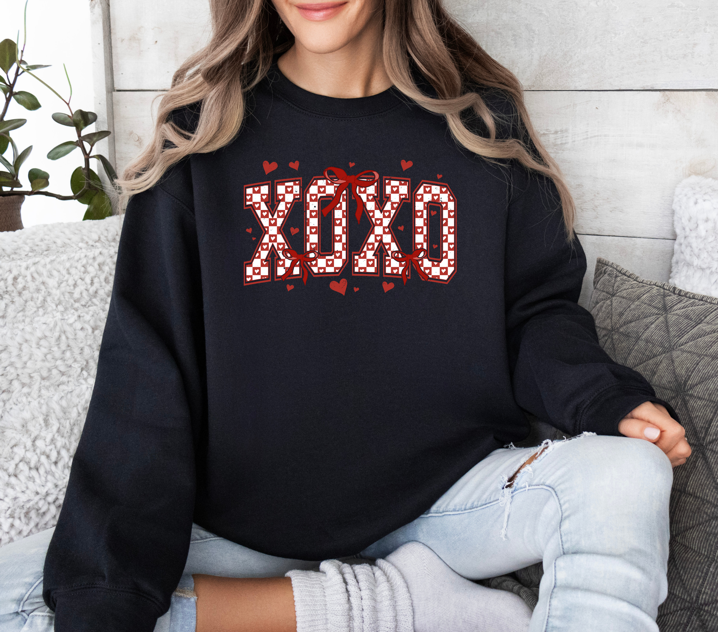 XOXO Checkered Sweatshirt | Valentine's Day Shirt
