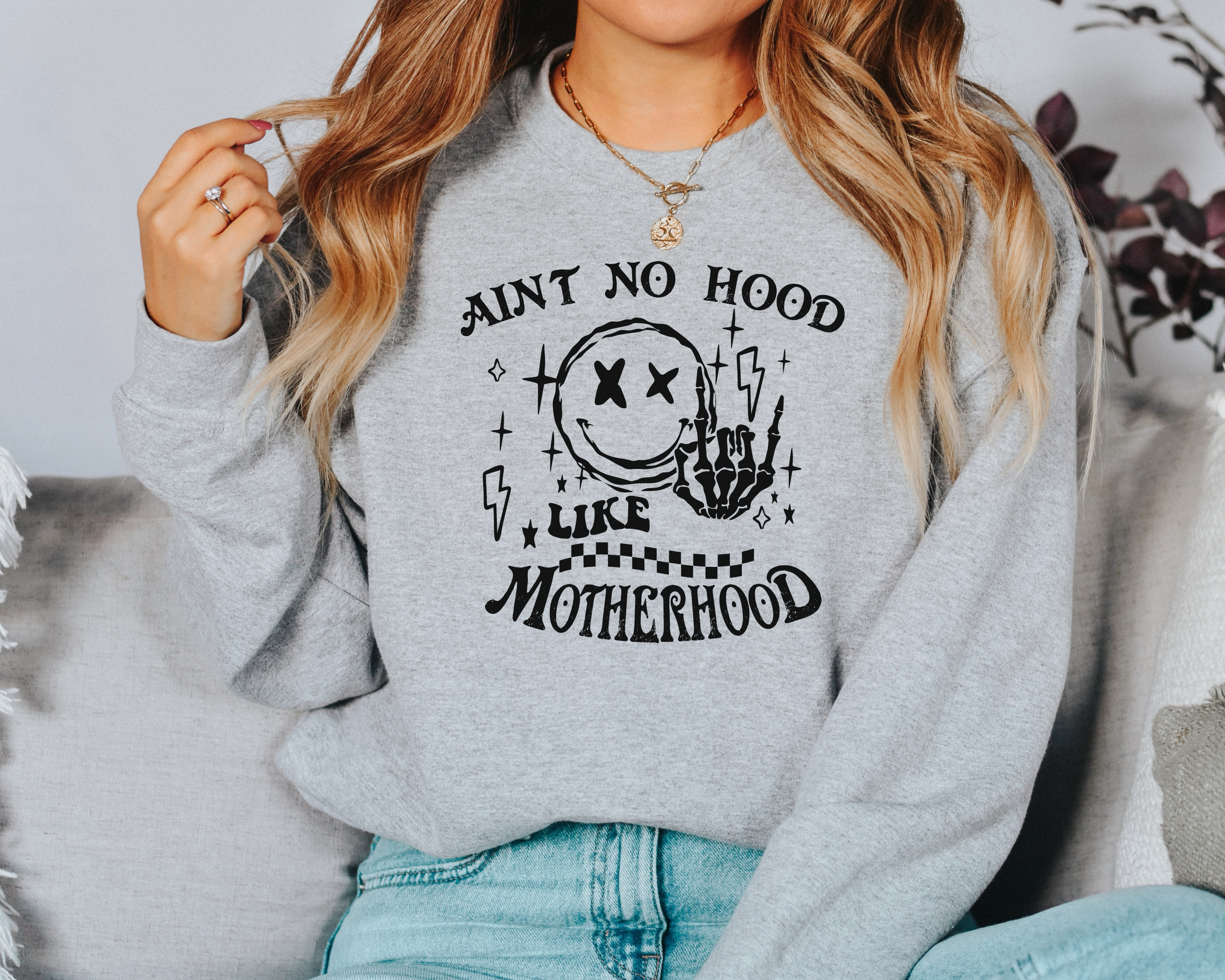 90's themed ain't no hood like motherhood funny crewneck sweatshirt for moms