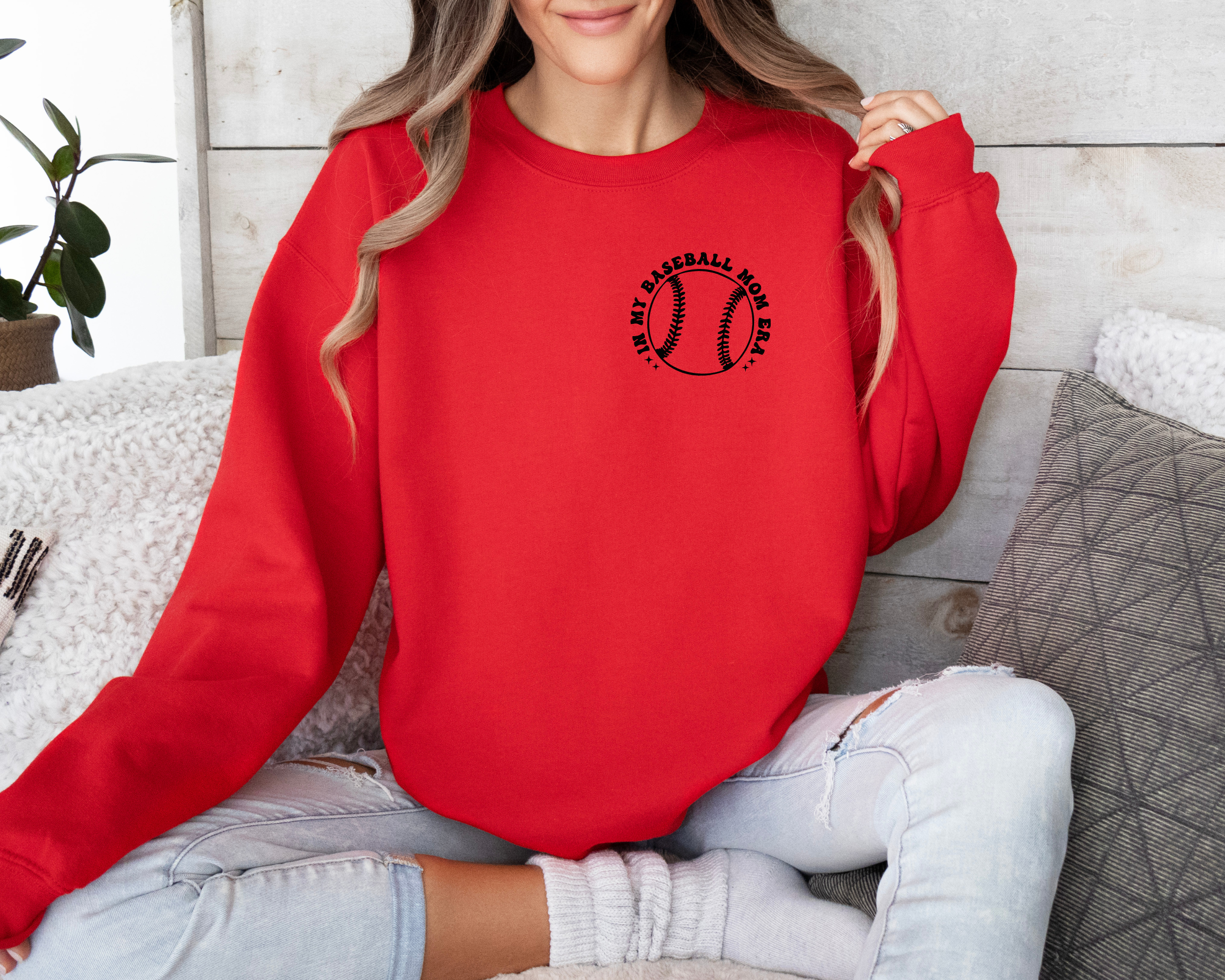 in my baseball mom era sweatshirt.  Baseball mom shirt.