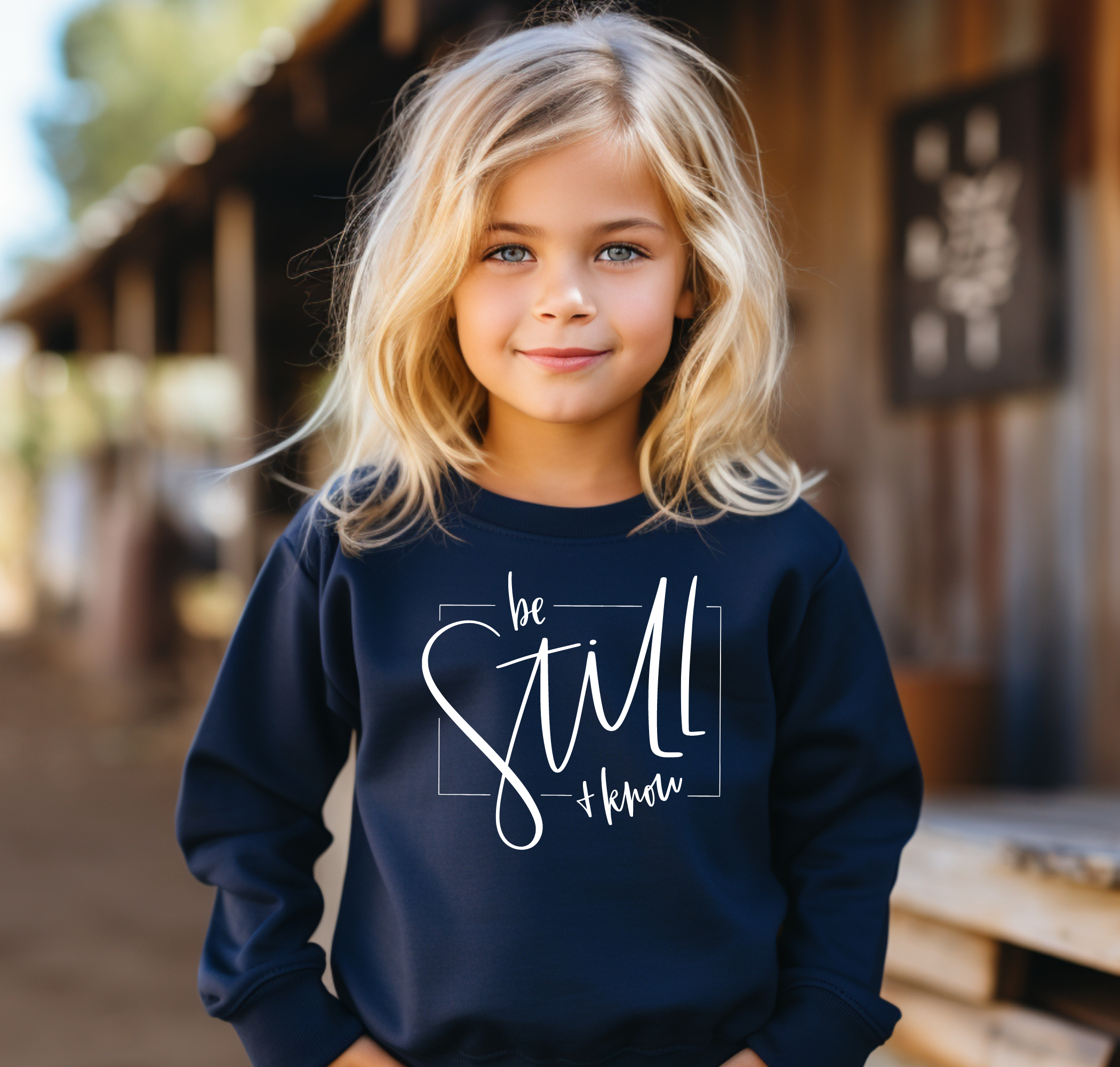 Be still and know kids christian sweatshirt for boys or girls.