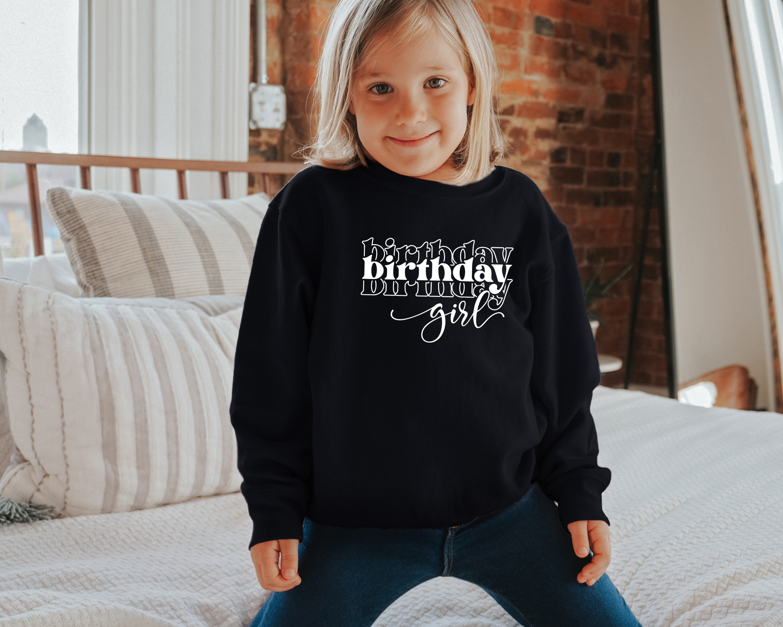 Birthday girl stacked -- kids sweatshirt