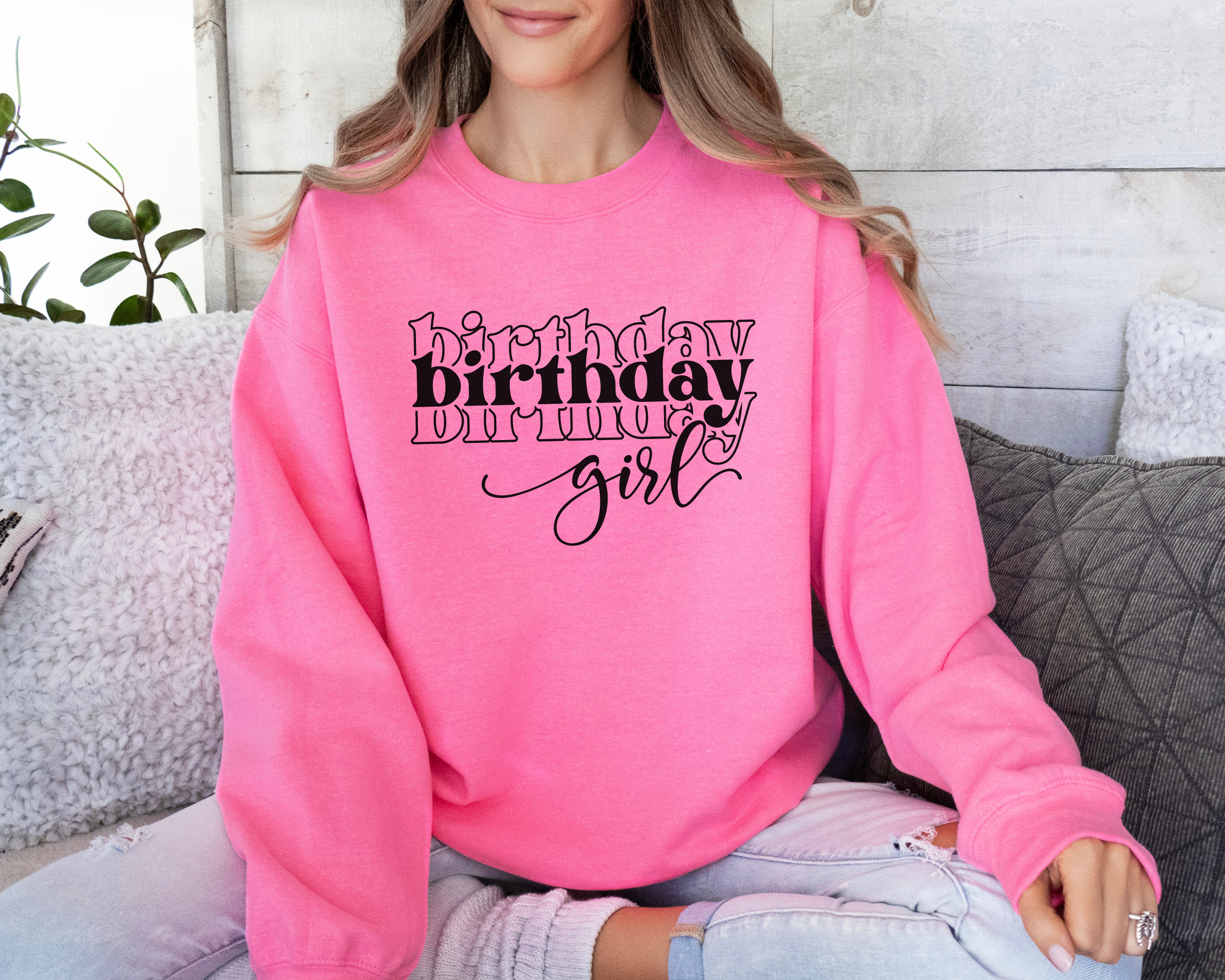 Birthday girl stacked -- kids sweatshirt