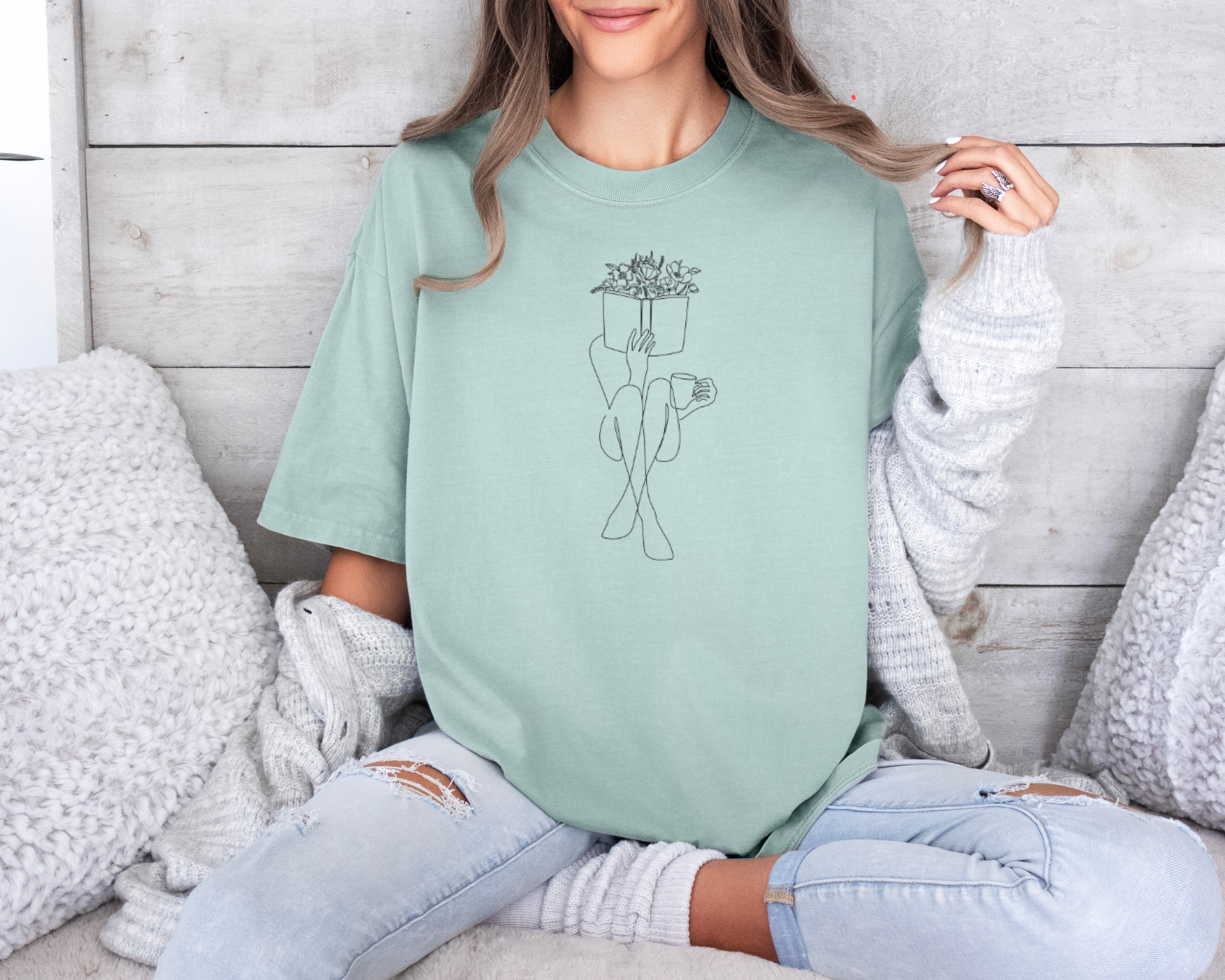 Bookish girl with coffee tshirt