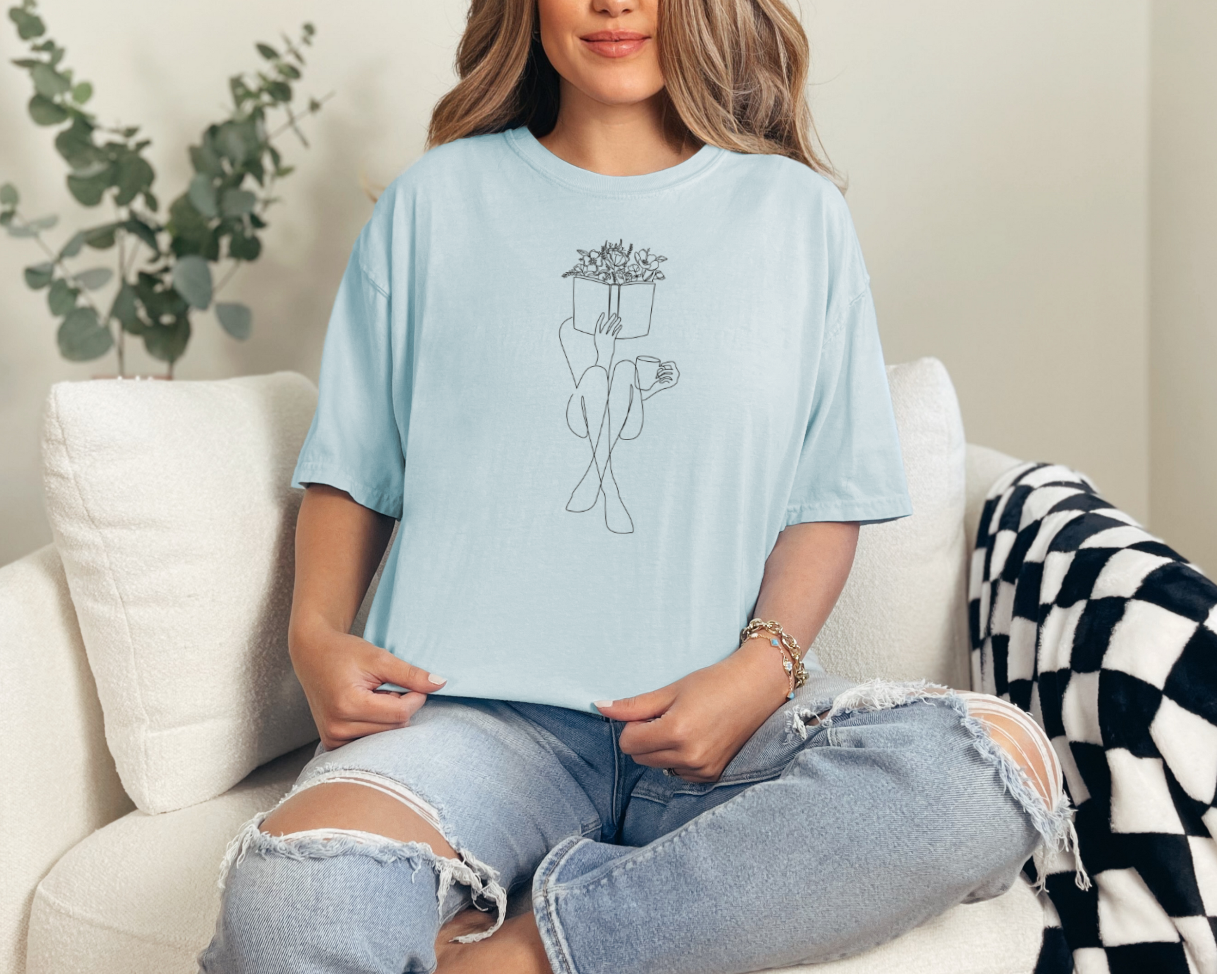 Bookish girl with coffee tshirt