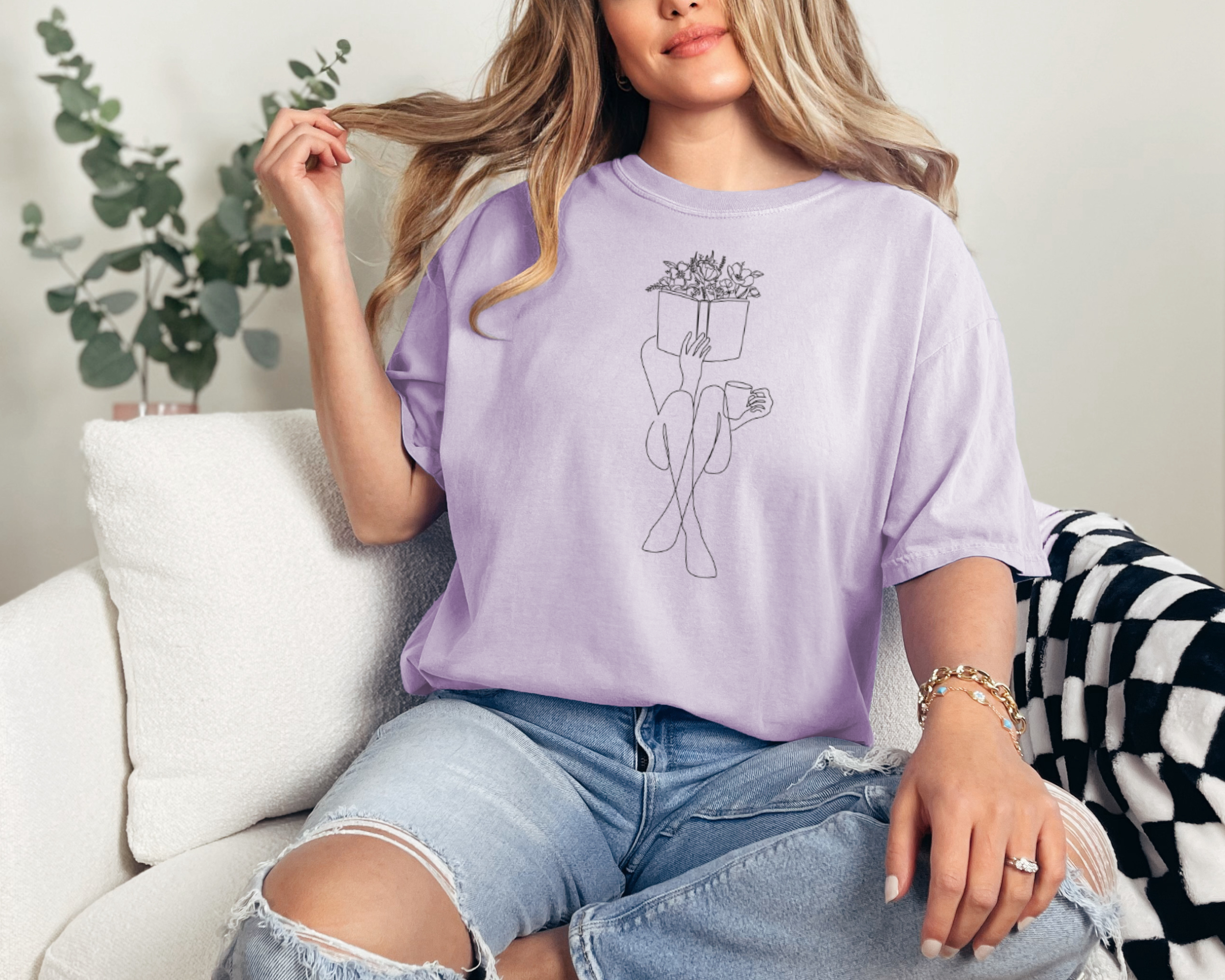 Bookish girl with coffee tshirt