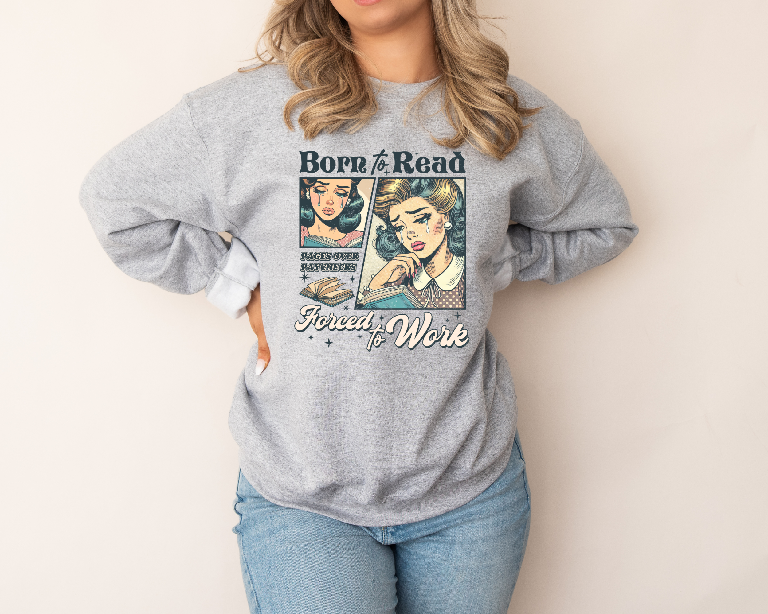 Born To Read Forced To Work Comic Book Sweatshirt | Bookish Sweatshirt
