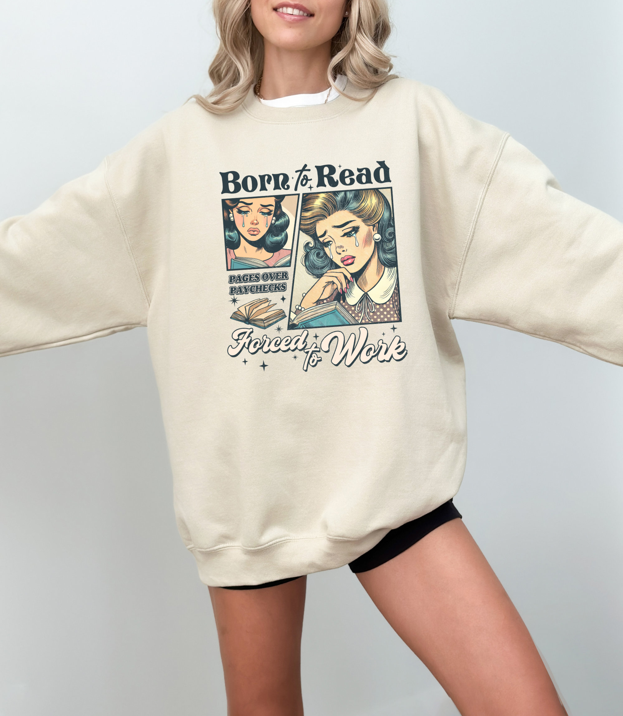 Born To Read Forced To Work Comic Book Sweatshirt | Bookish Sweatshirt