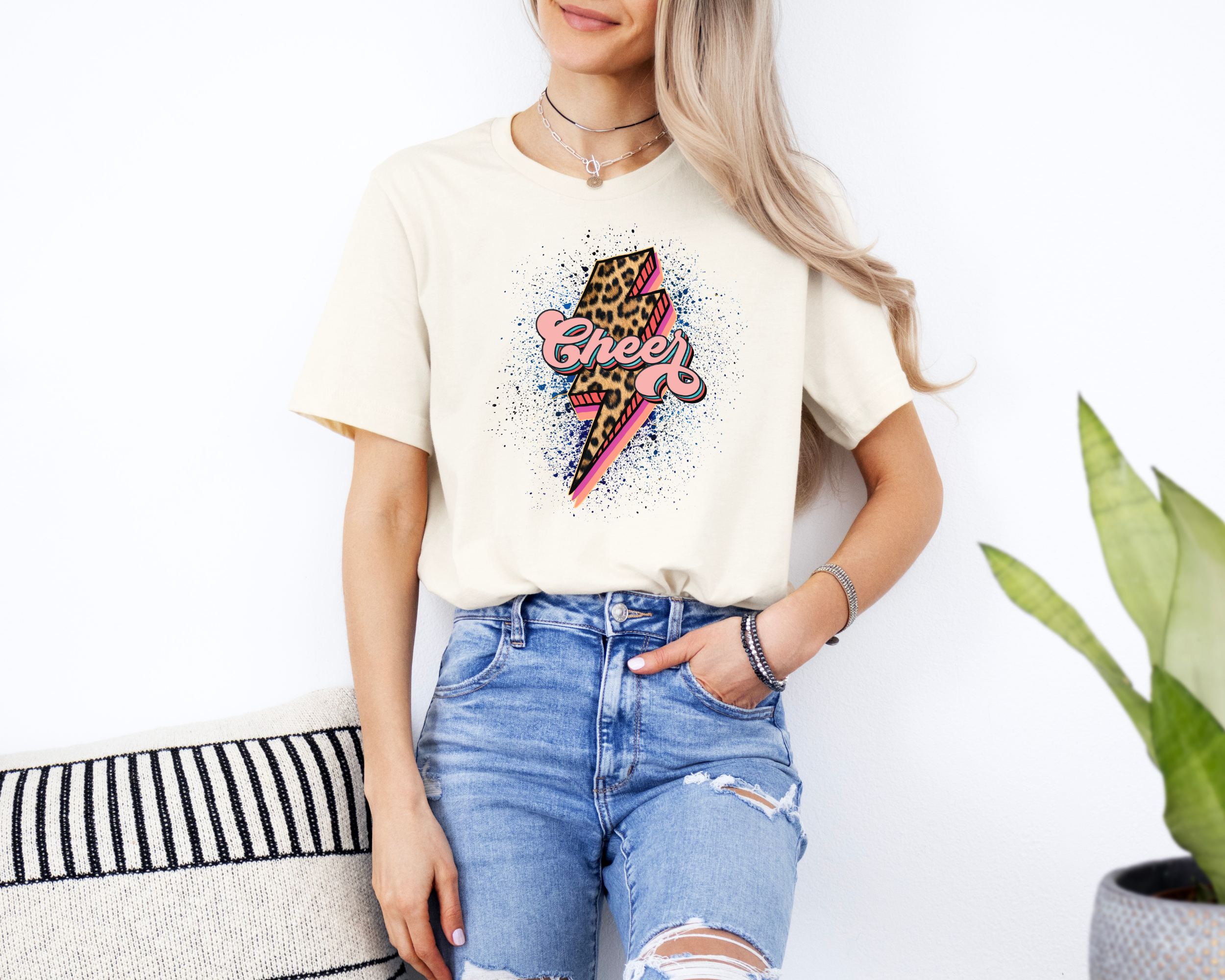 Cheer Cheetah Lightening Bolt T-Shirt | Cute Cheerleader Shirt