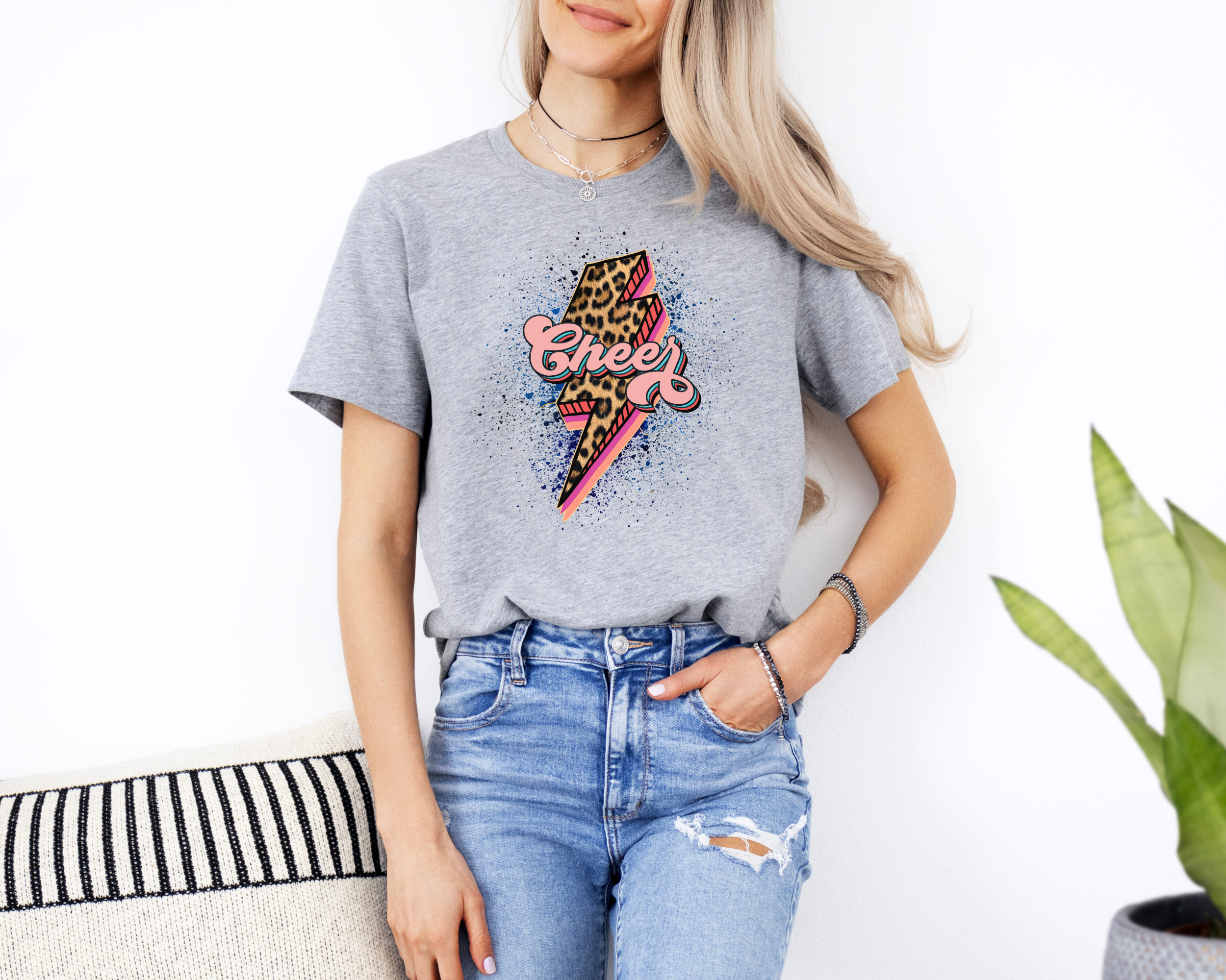 Cheer Cheetah Lightening Bolt T-Shirt | Cute Cheerleader Shirt