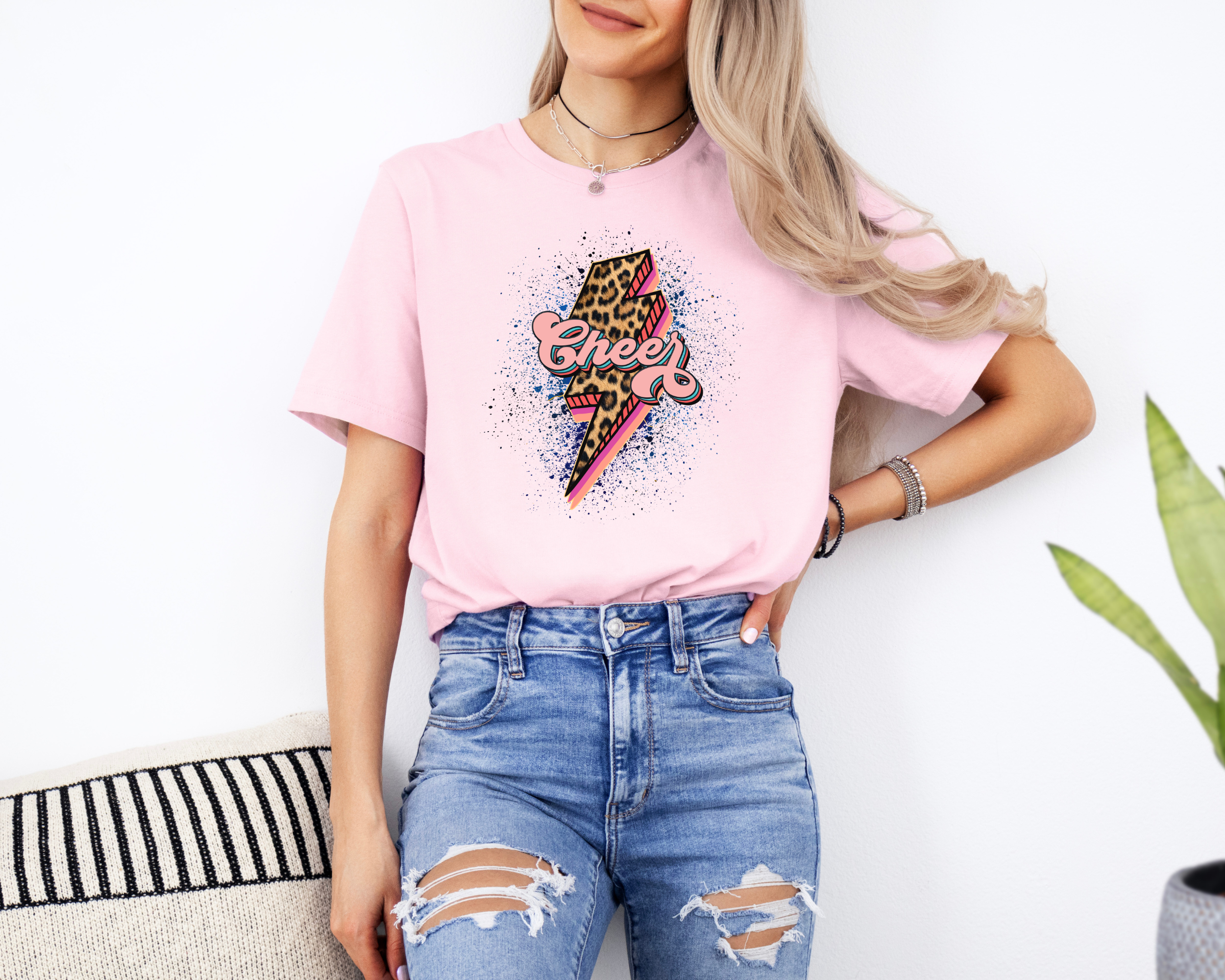 Cheer Cheetah Lightening Bolt T-Shirt | Cute Cheerleader Shirt
