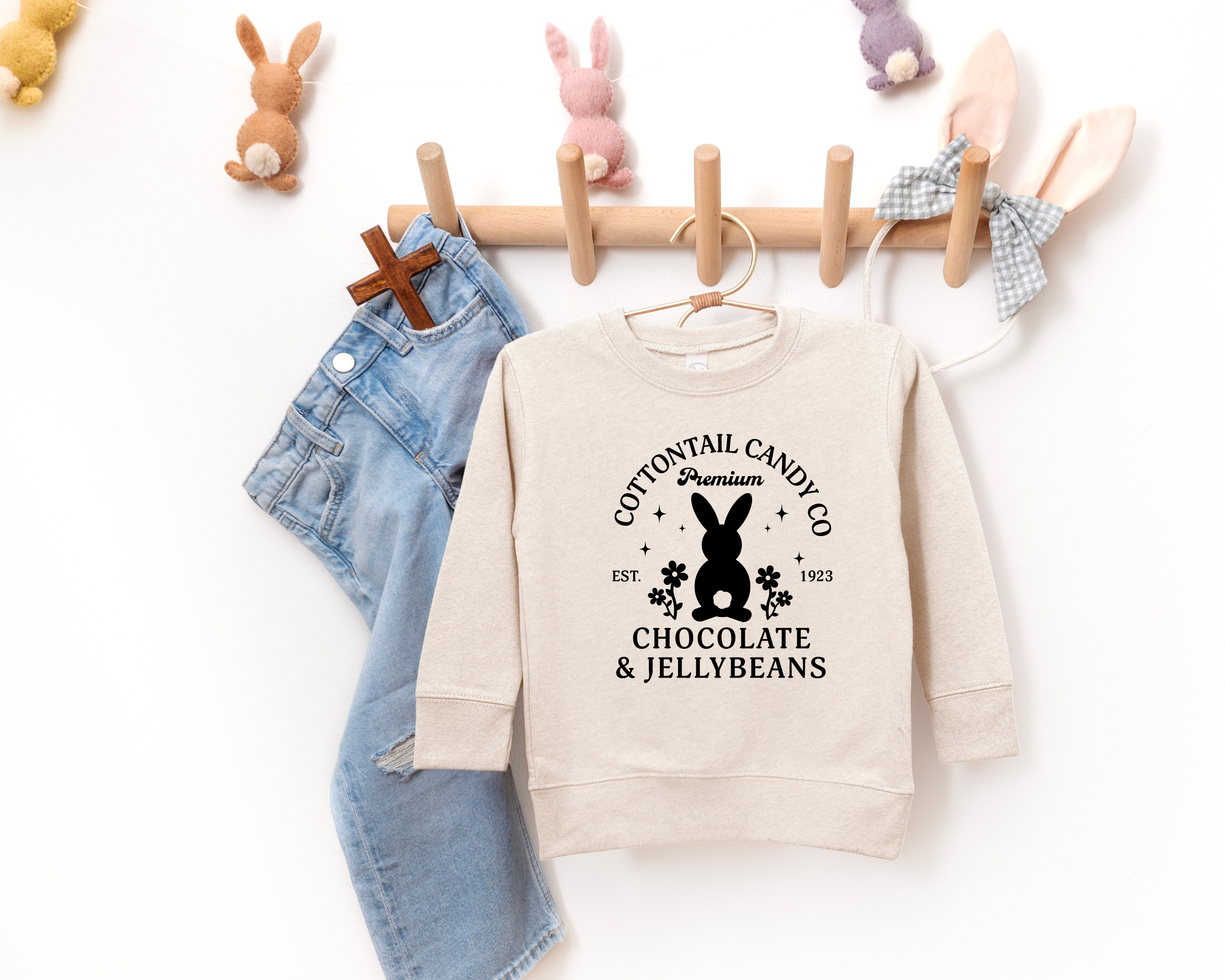Cottontail candy co cute easter bunny sweatshirt.  Kids easter sweatshirt for girls.