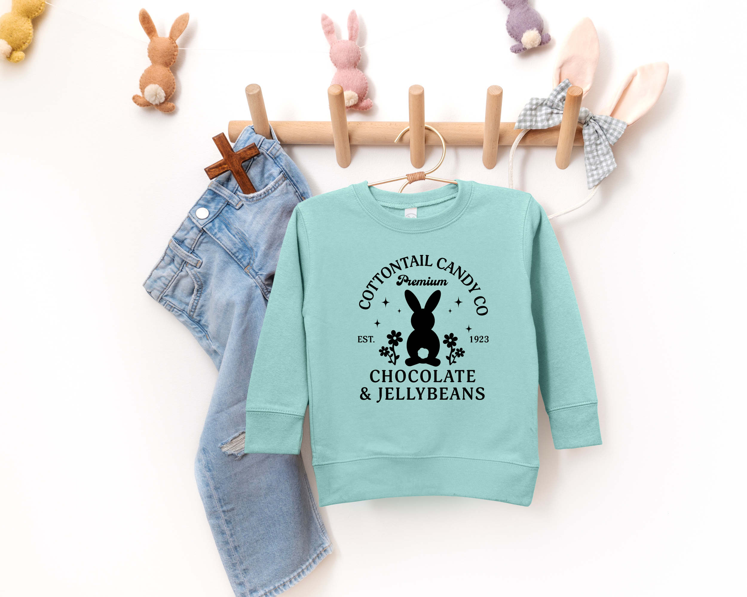 Cottontail candy co cute easter bunny sweatshirt.  Kids easter sweatshirt for girls.