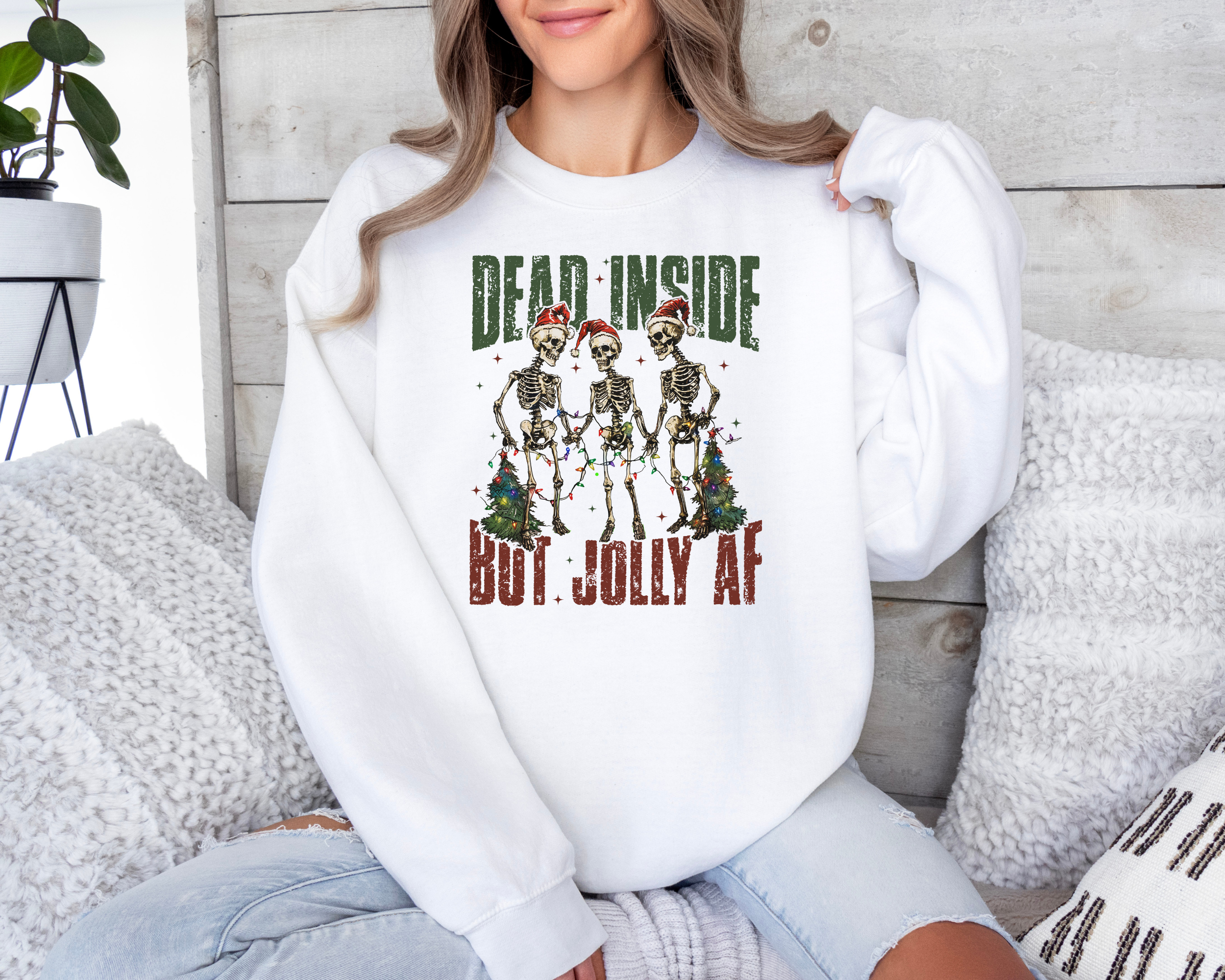 Dead Inside But Jolly AF Skeleton Sweatshirt | Christmas Skeleton Sweatshirt