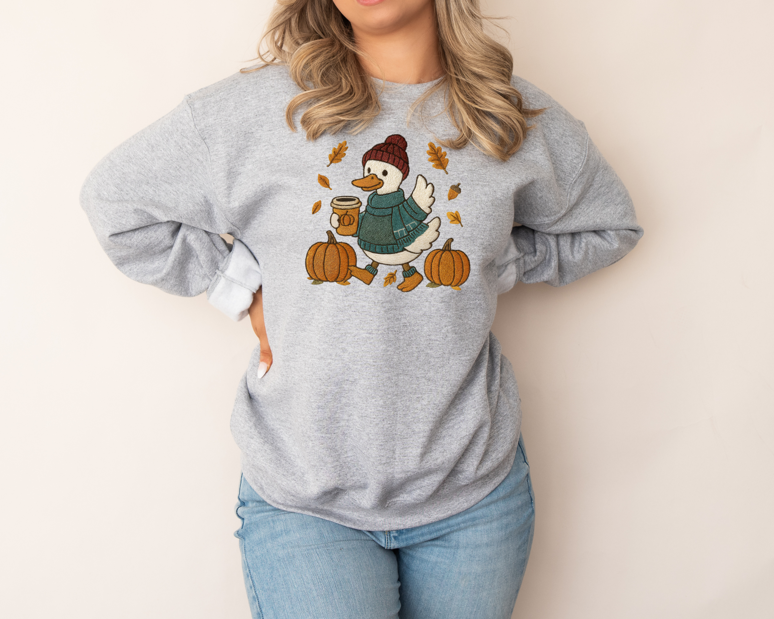 Fall Goose Faux Embroidery Sweatshirt | Women's Fall Sweatshirt