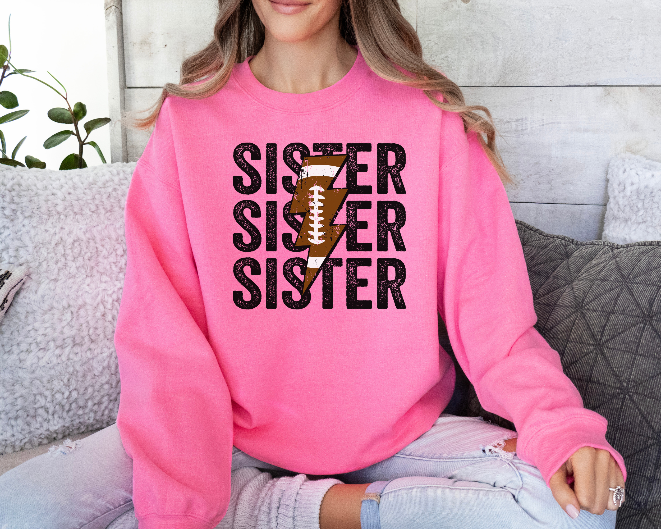 Football Sister Stacked Sweatshirt | Youth Football Sweatshirt