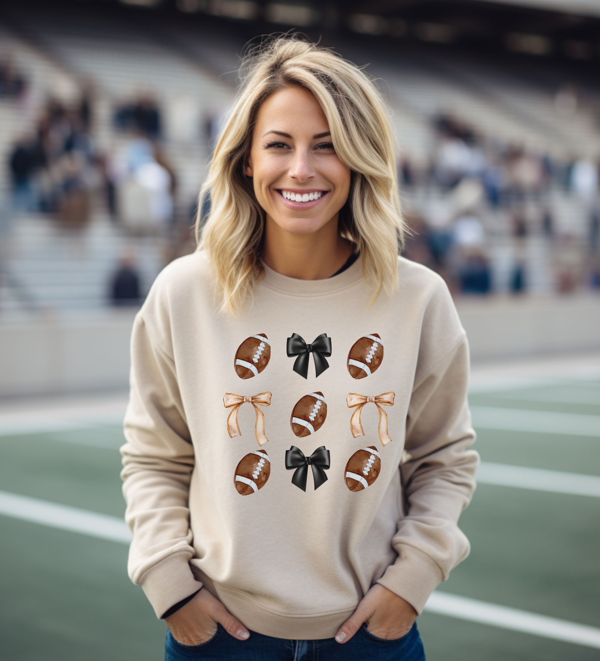 Football Bows Sweatshirt - beige bows