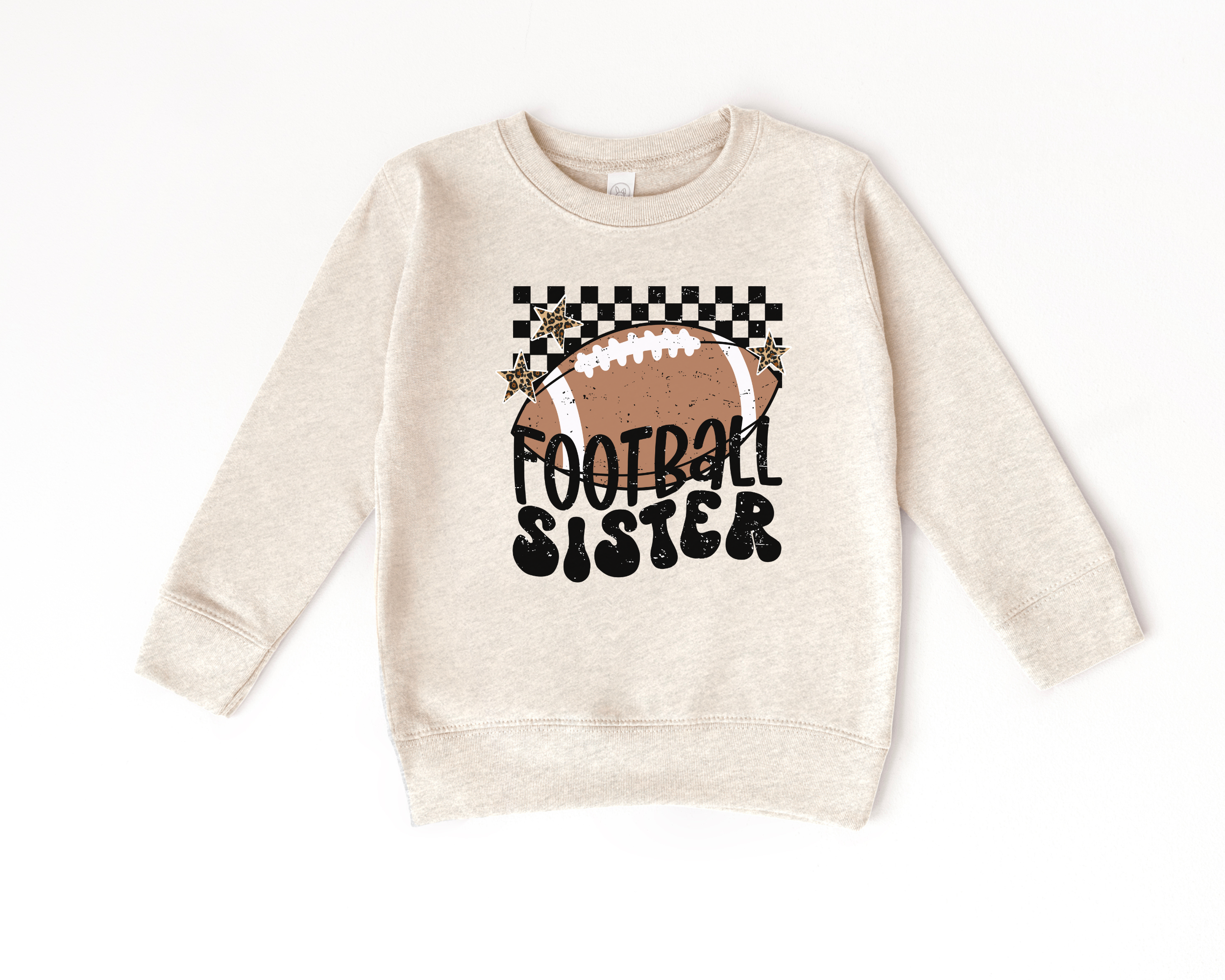 Football sister sweatshirt with a trendy retro and distressed design