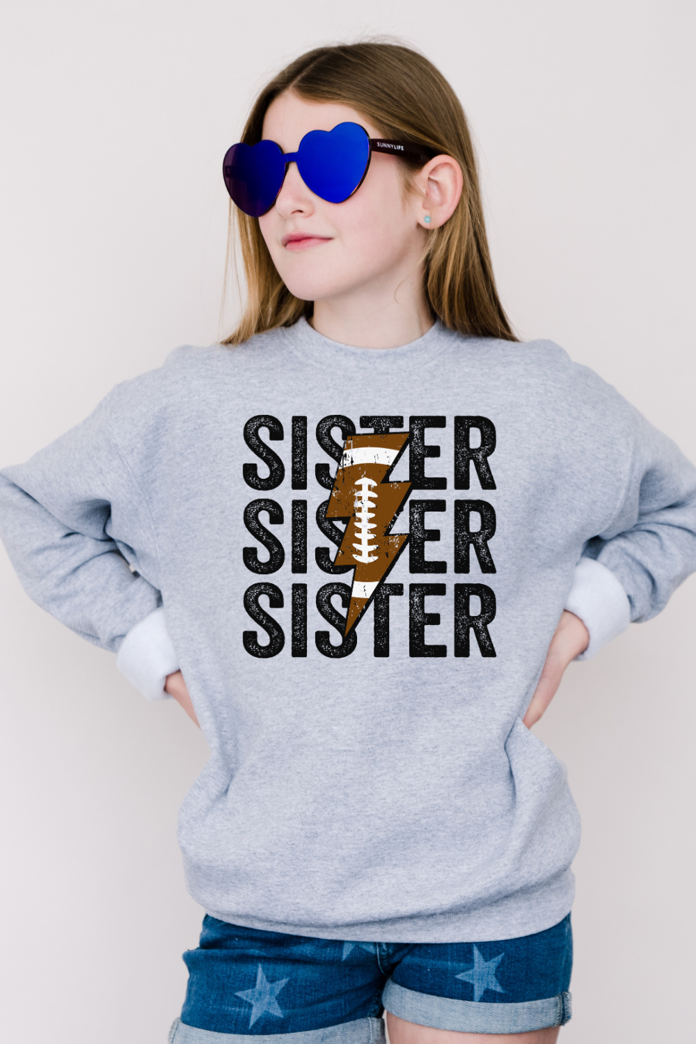 Football Sister Stacked Sweatshirt | Youth Football Sweatshirt