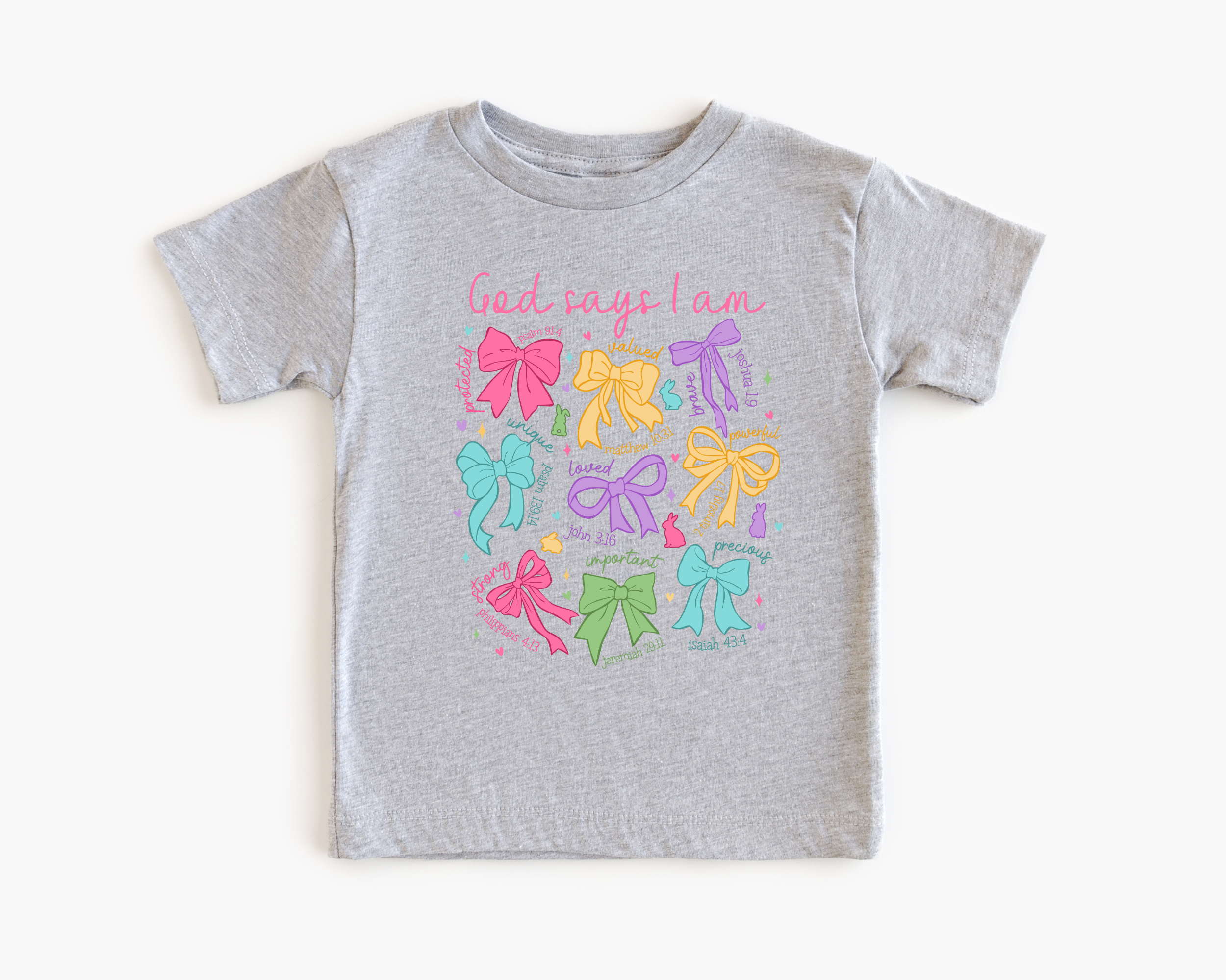 God says I am shirt with coquette bows for toddler girls