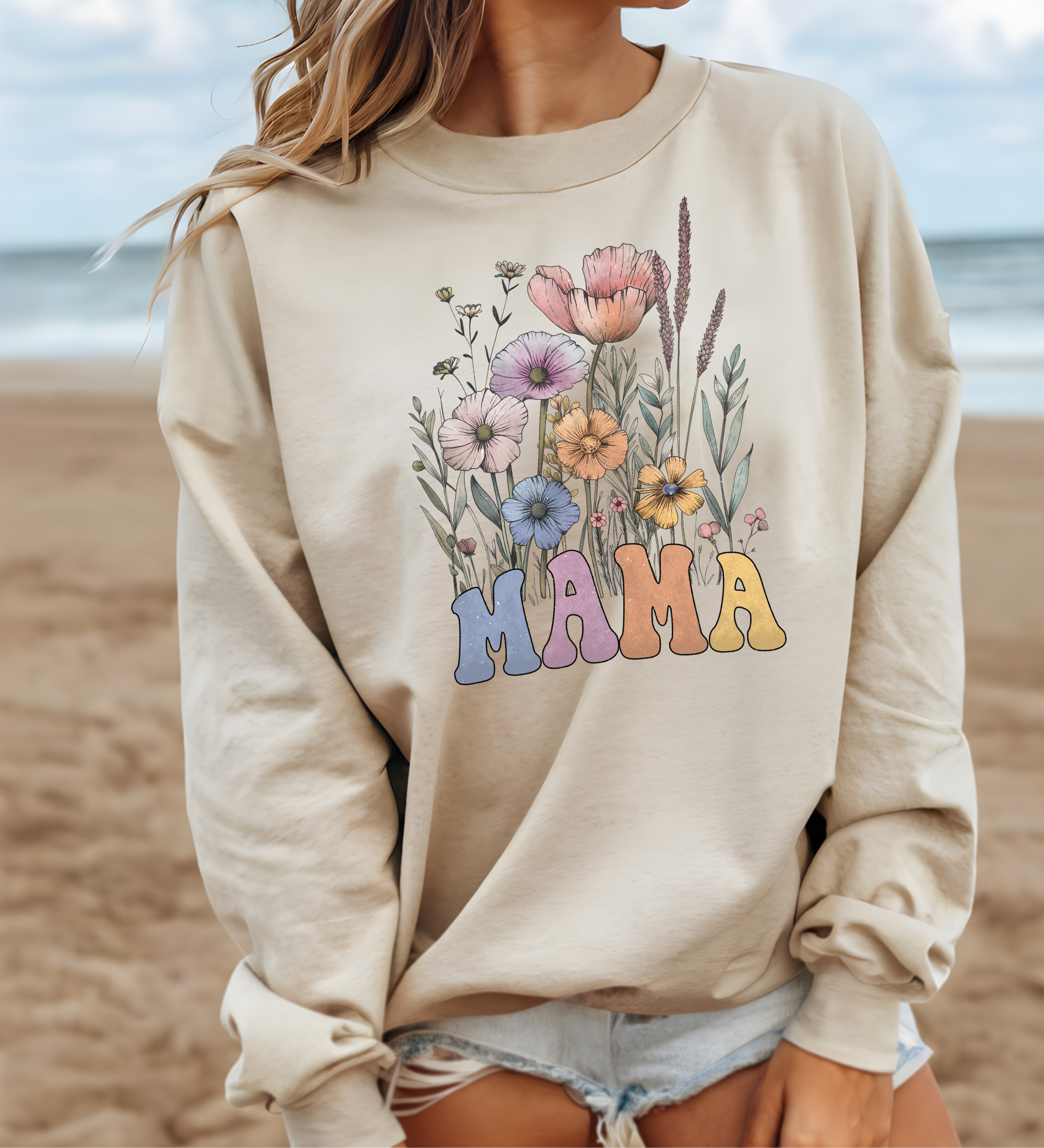 mama sweatshirt with wildflowers for spring or summer